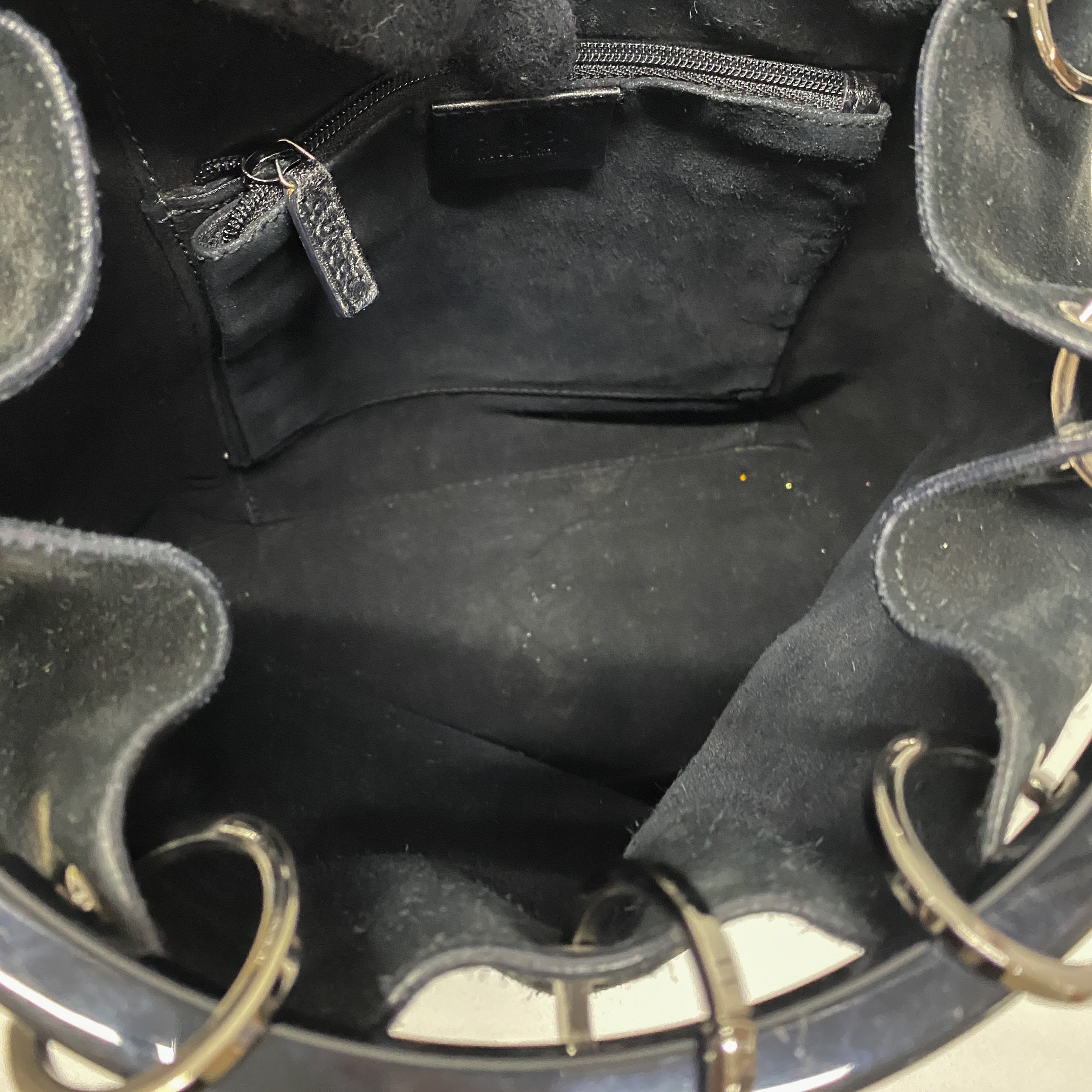 Metal Handle Black Suede Shoulder Bag