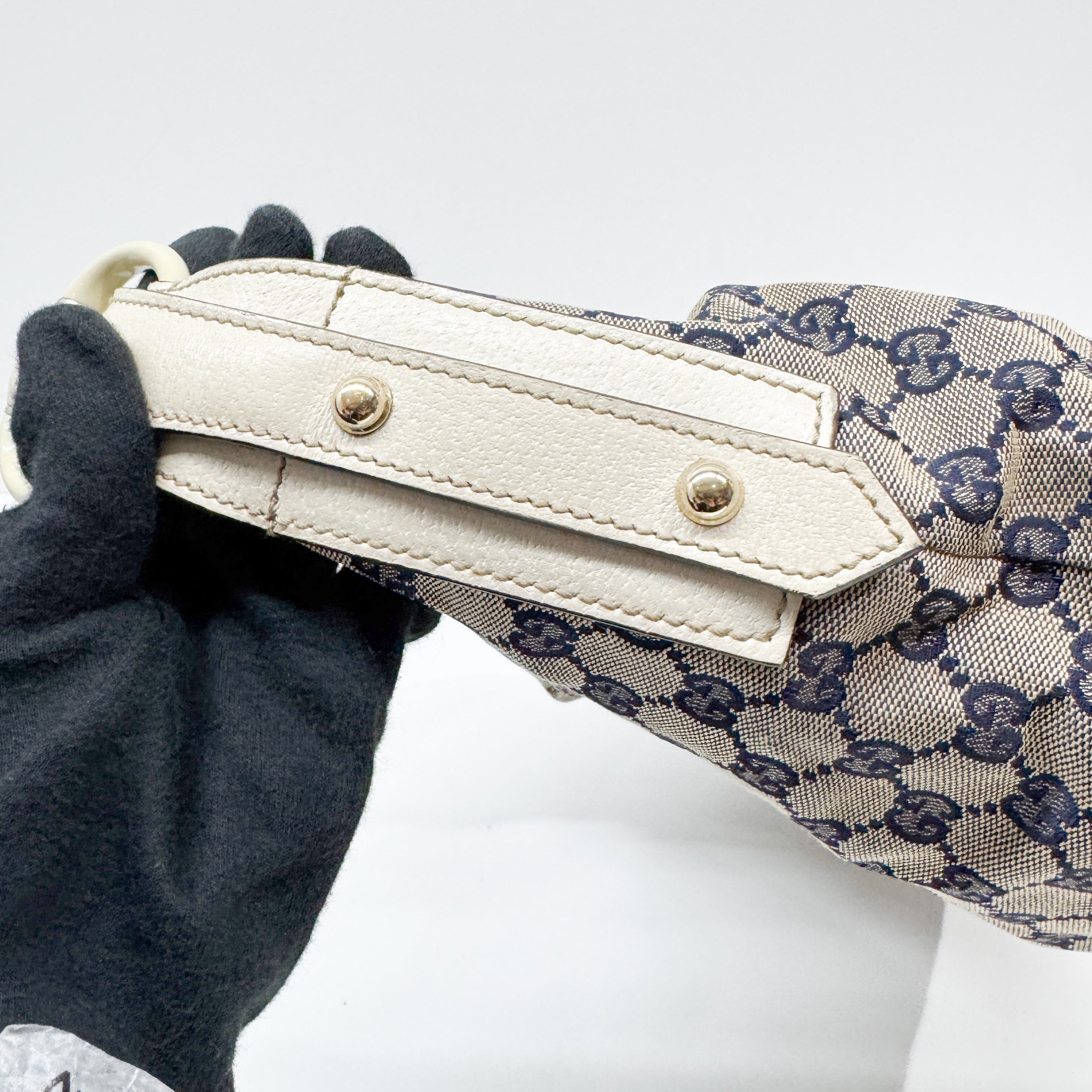 Horsebit Beige Canvas Shoulder Bag