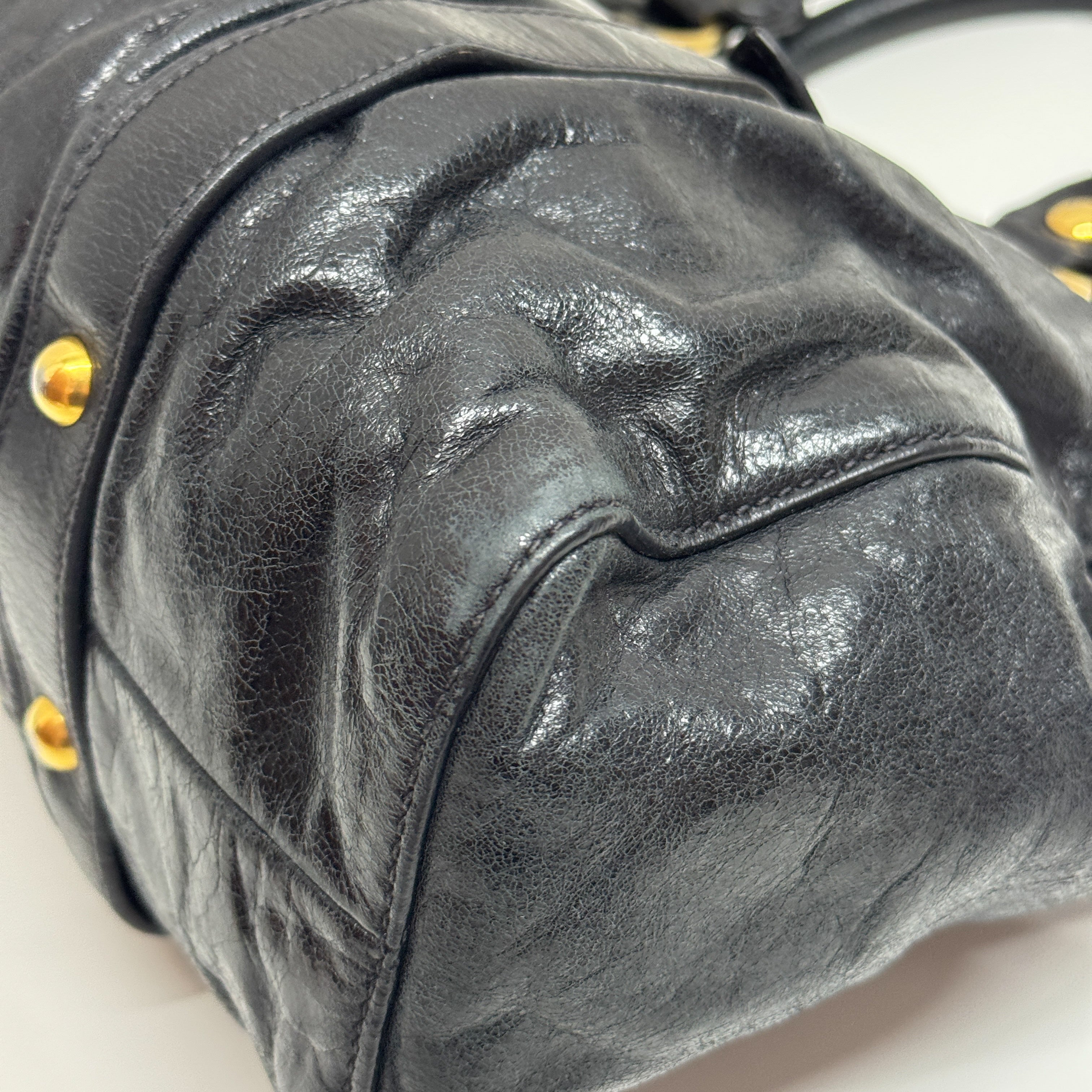 Vitello Bauletto Black Calfskin Leather Two Way Bag