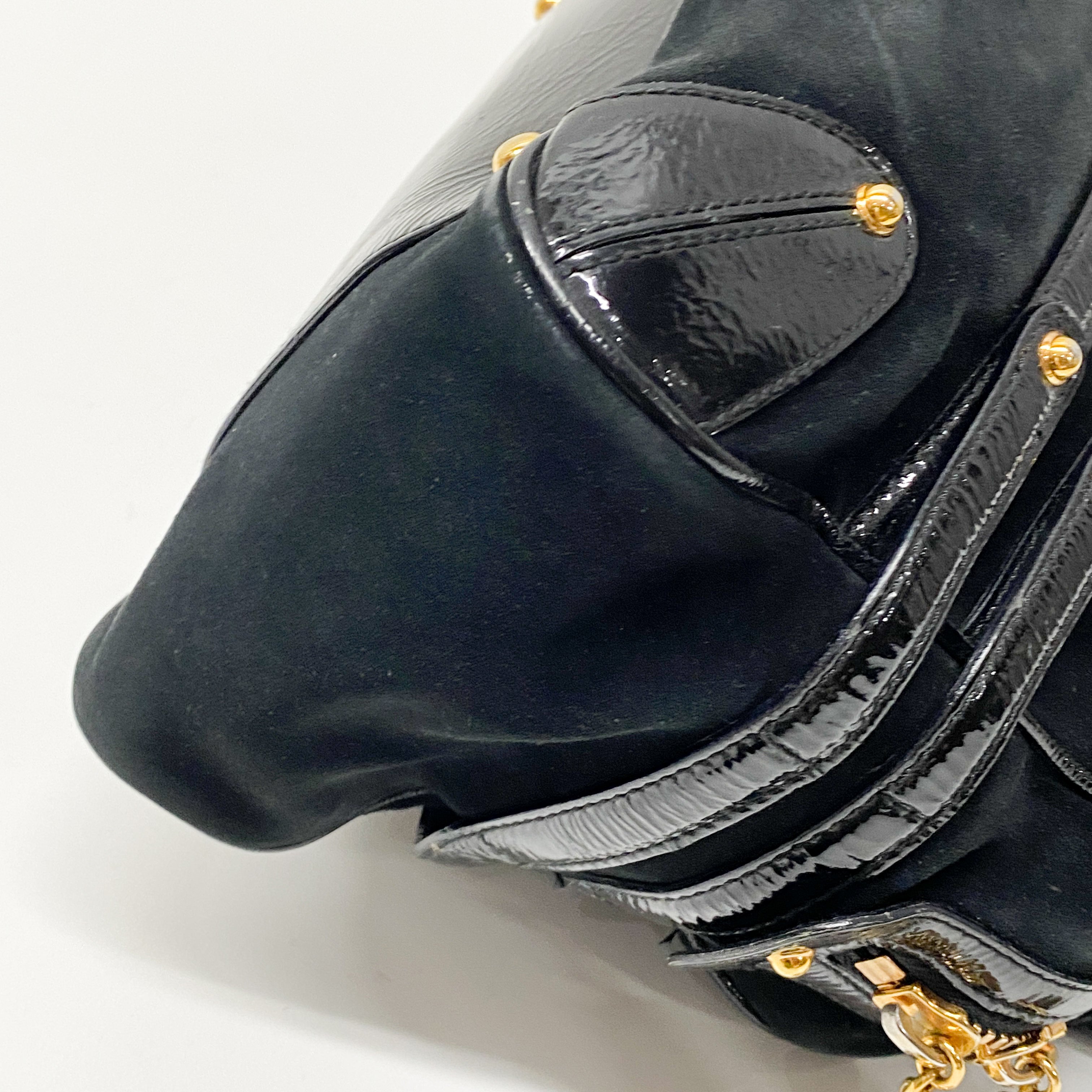 Horsebit Black Suede Boston Bag