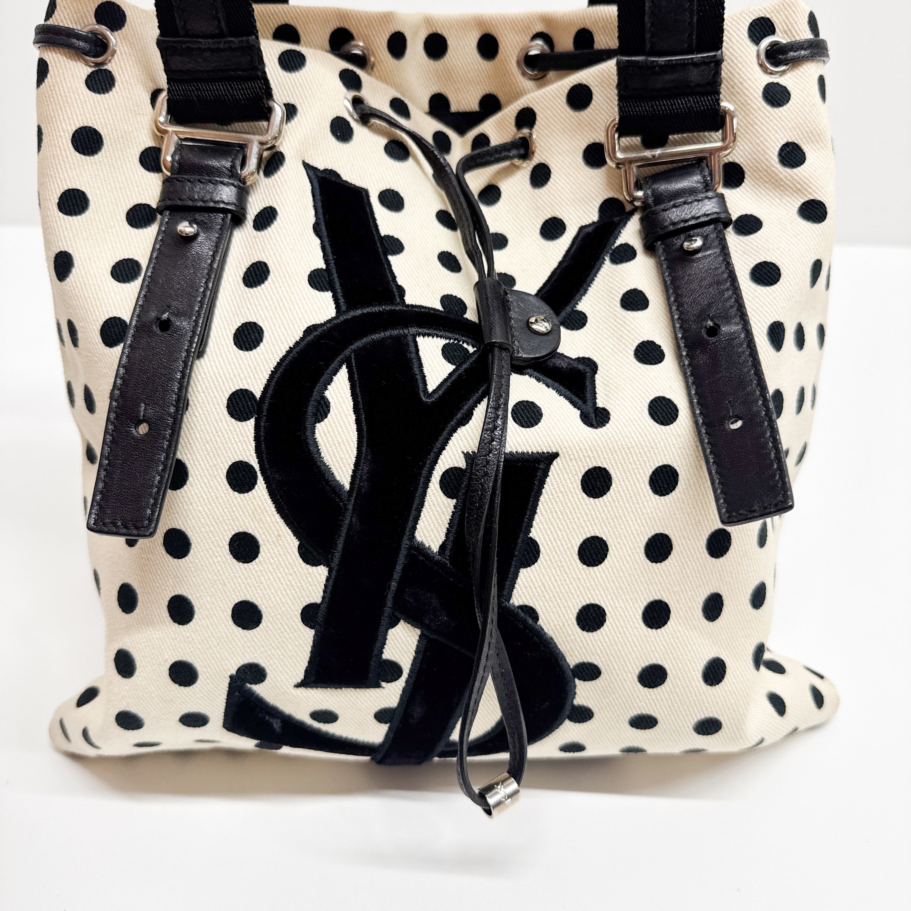 Blue Dotted White Cotton Tote Bag