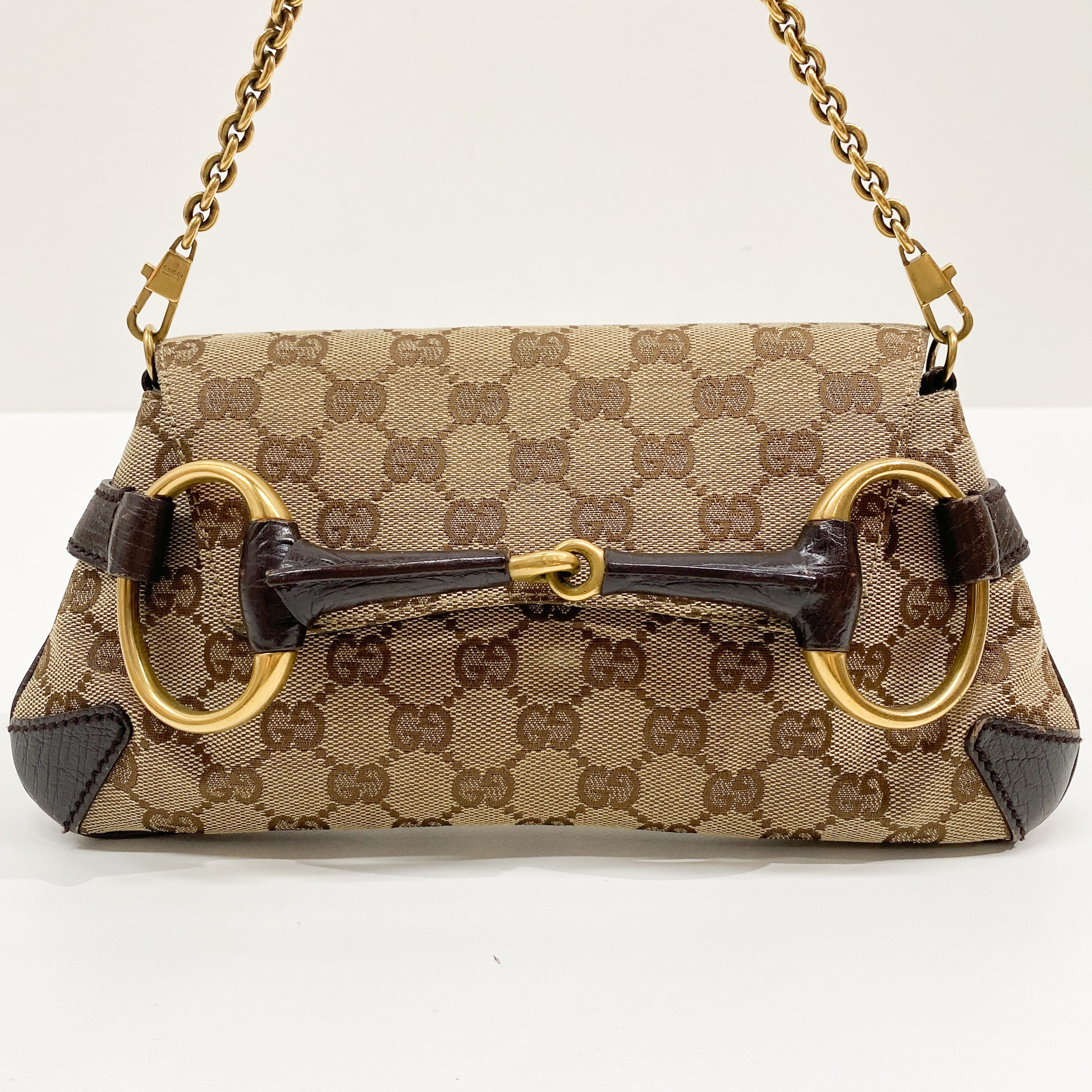 Horsebit Brown Canvas Shoulder Bag