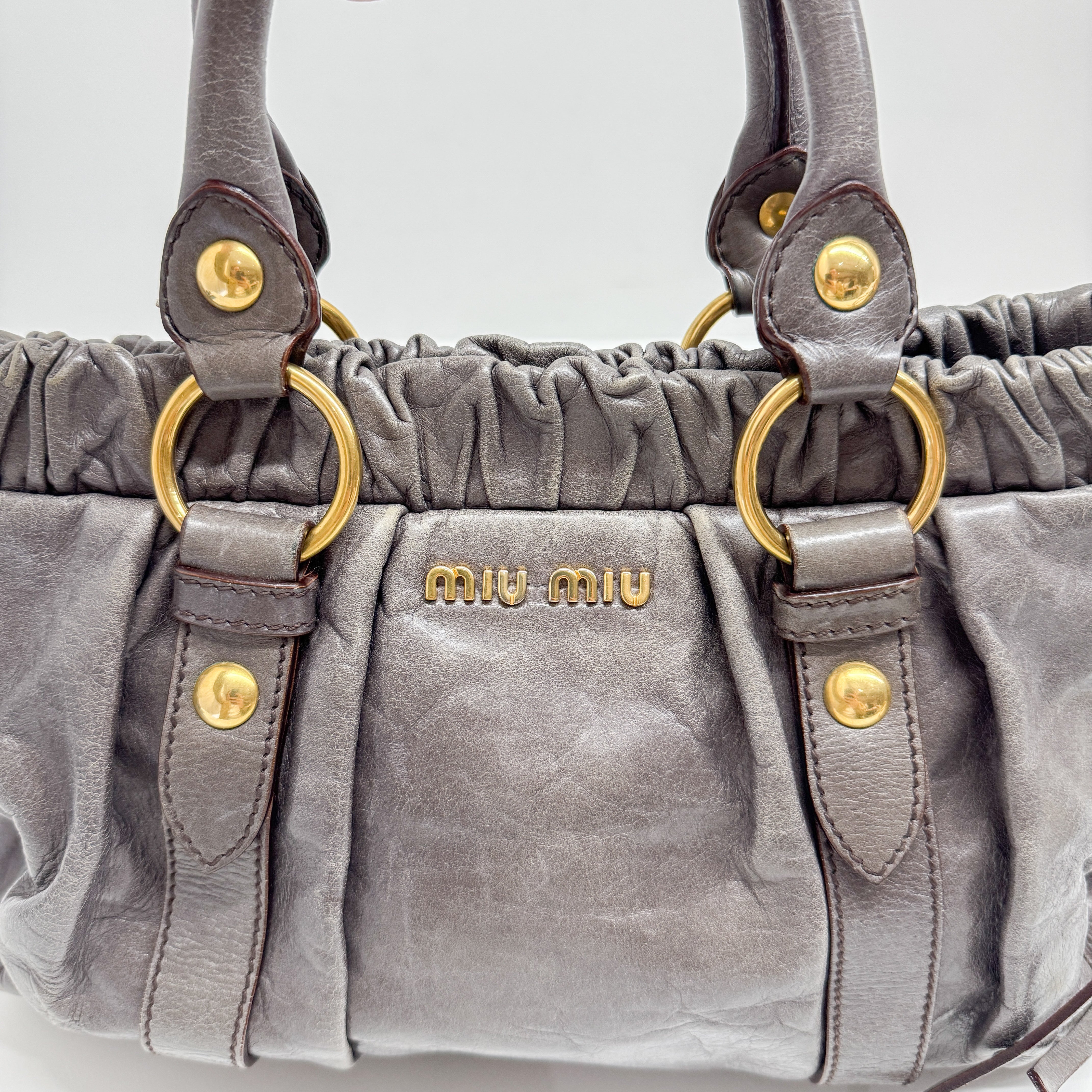 Vitello Grey Calfskin Leather Two Way Bag