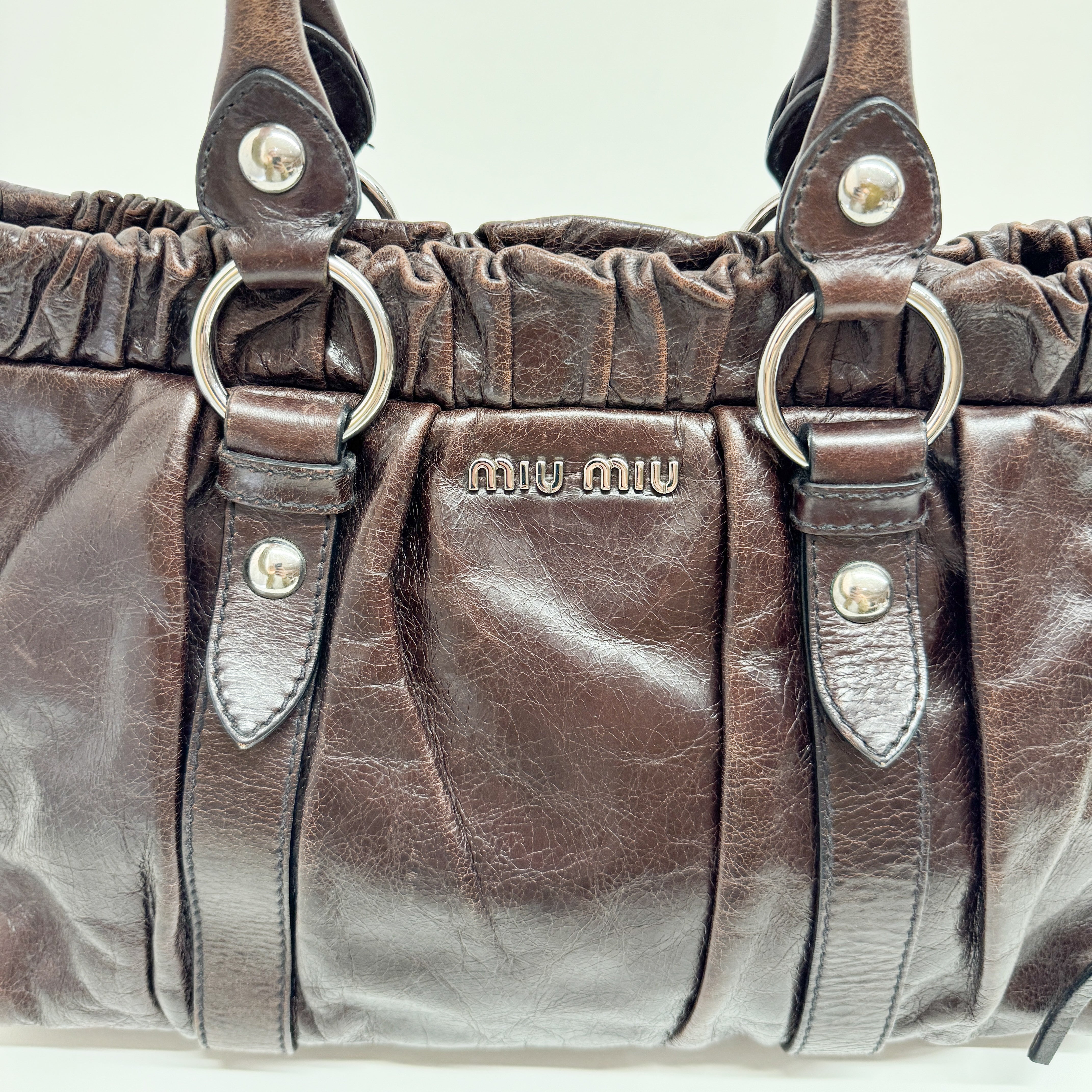 Vitello Brown Calfskin Leather Two Way Bag
