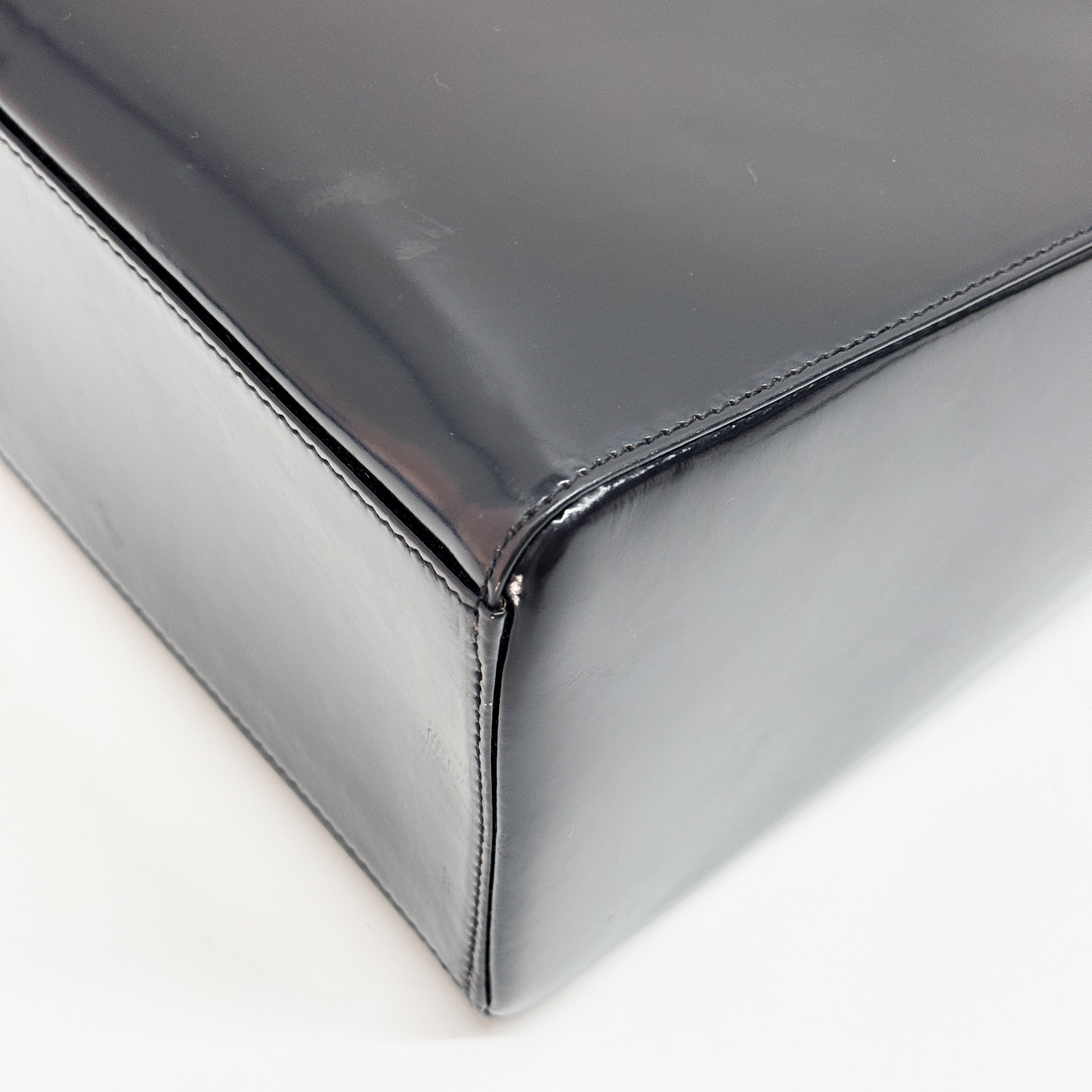 Lady Dior Black Patent Leather Hand Bag