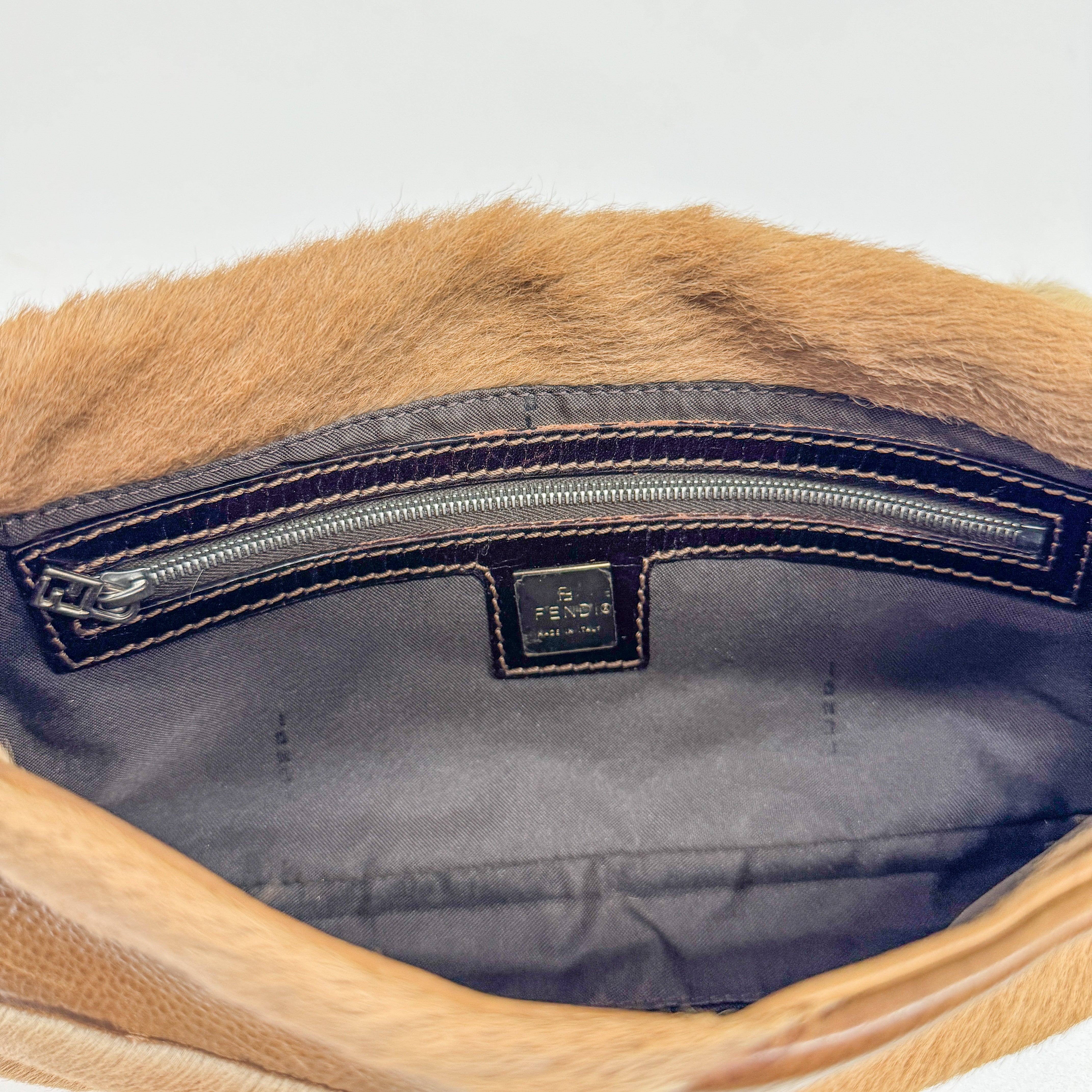 Baguette Brown Leather & Pony Hair Shoulder Bag