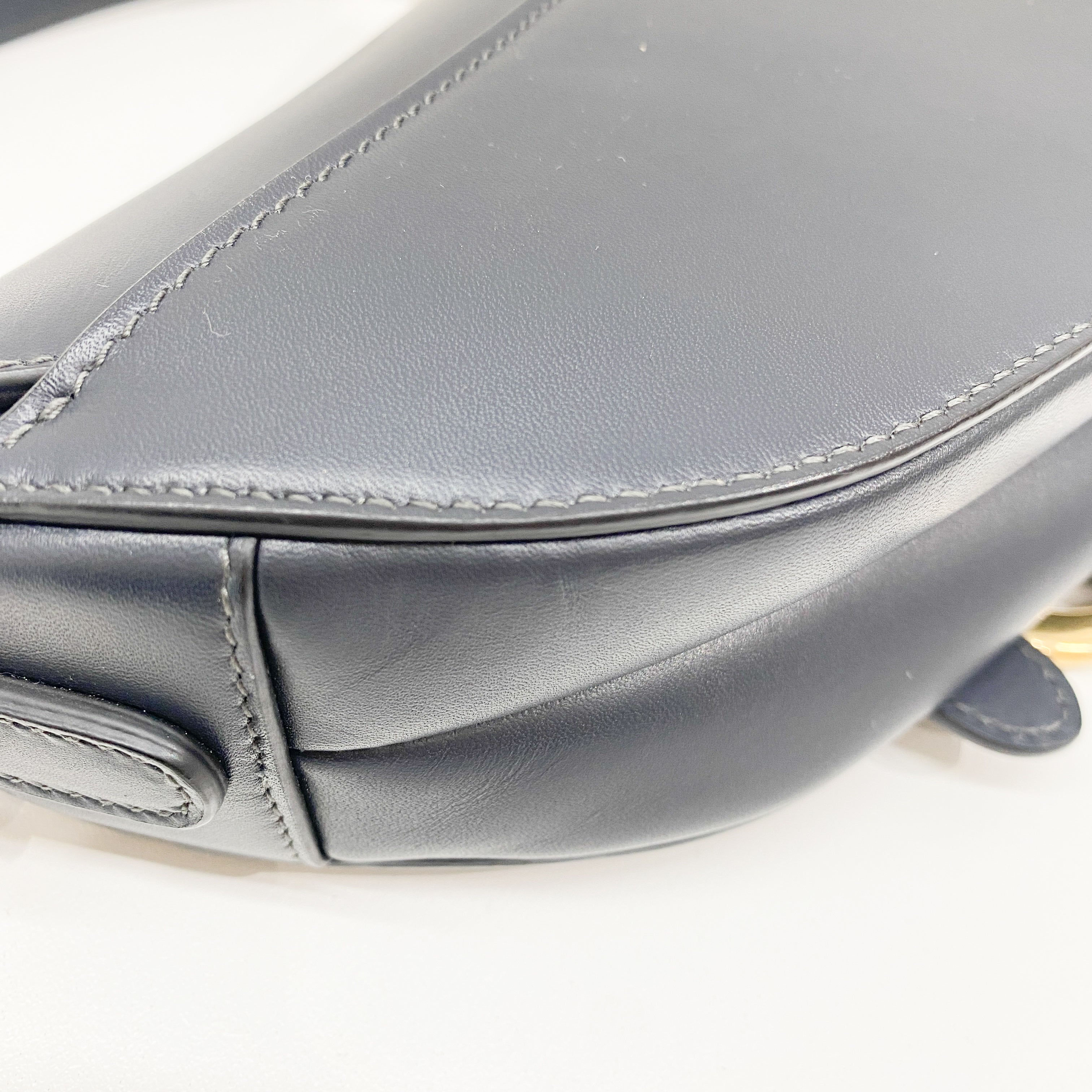 Navy Leather Saddle Bag