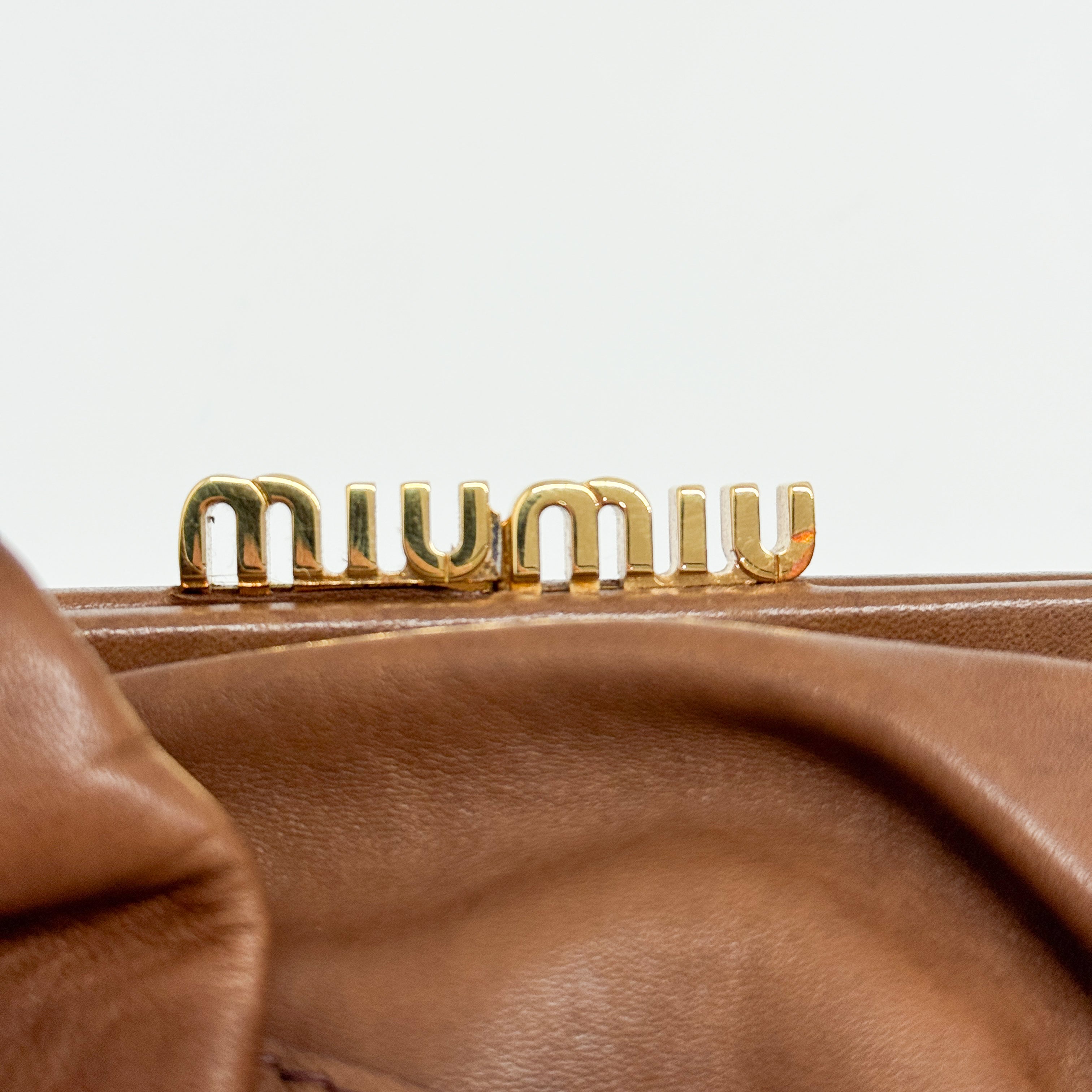 Bow Brown Leather Clutch/Hand Bag