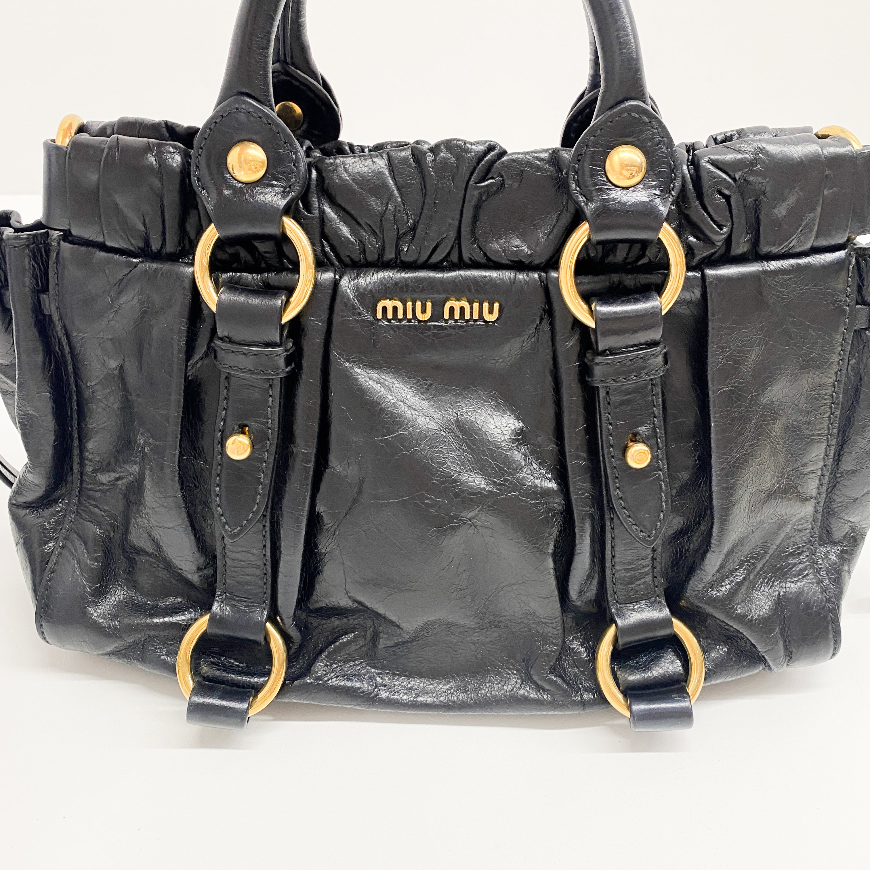 Mini Vitello Black Calfskin Leather Two Way Bag