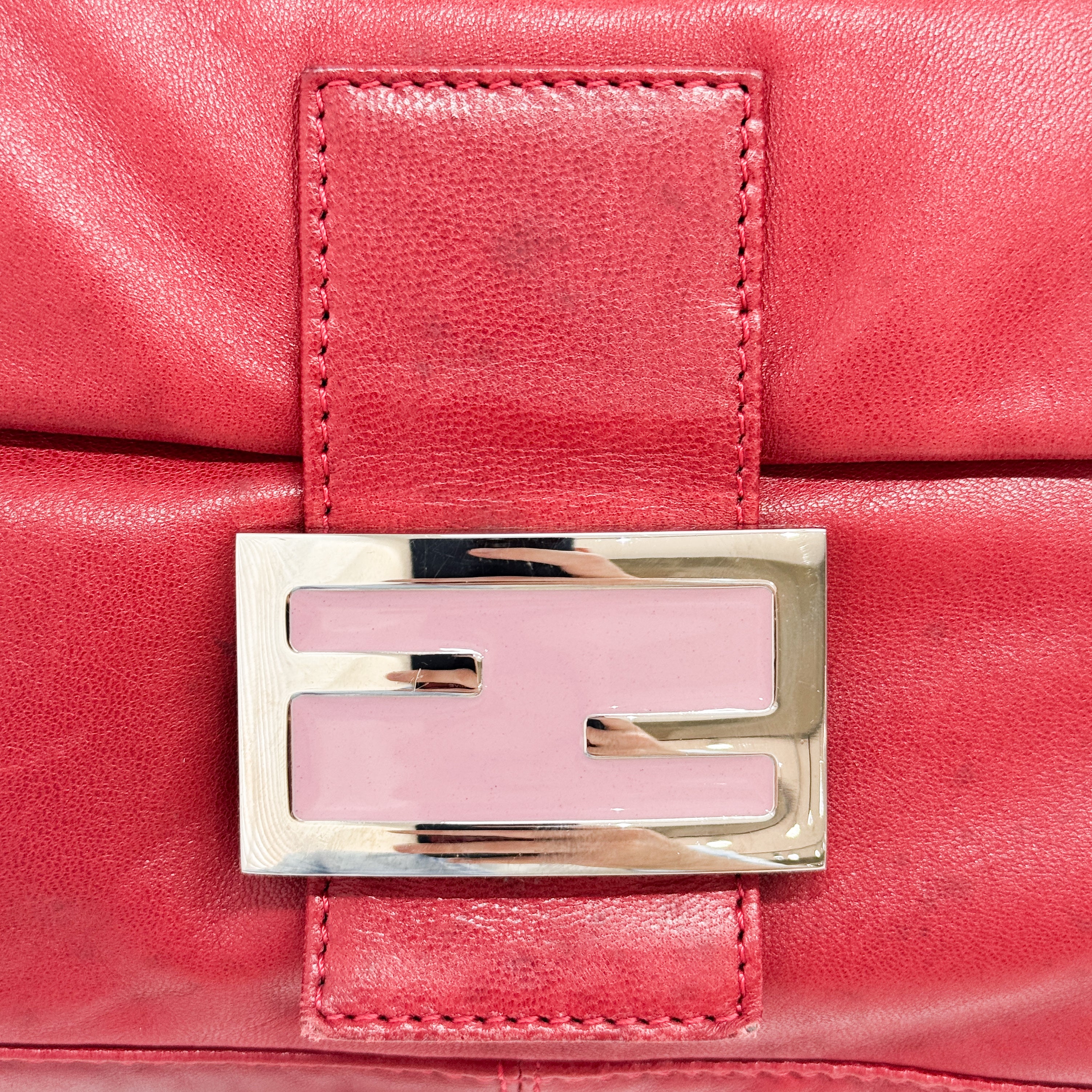 Baguette Red Lambskin Leather Shoulder Bag