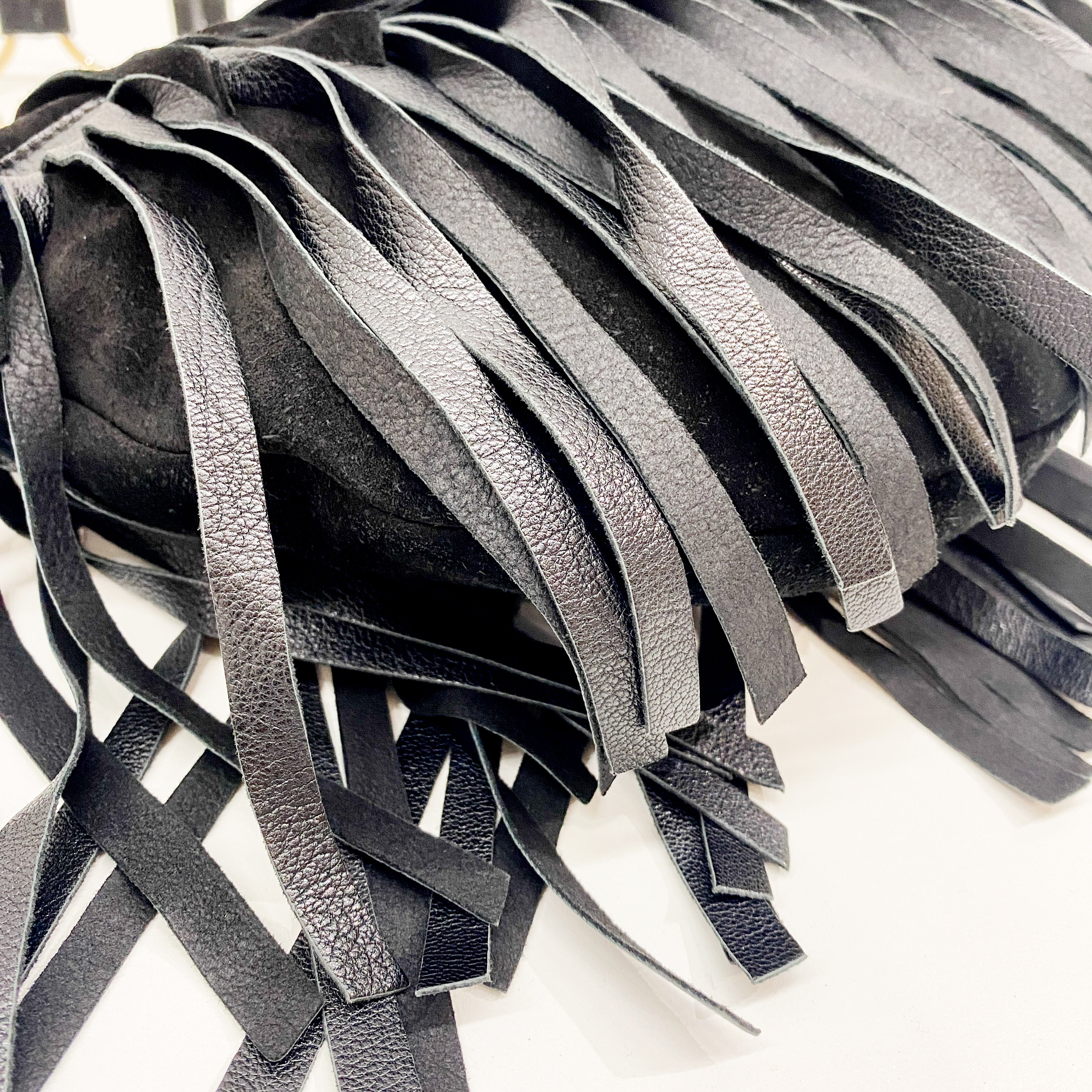 Fringe Black Suede Hobo Bag