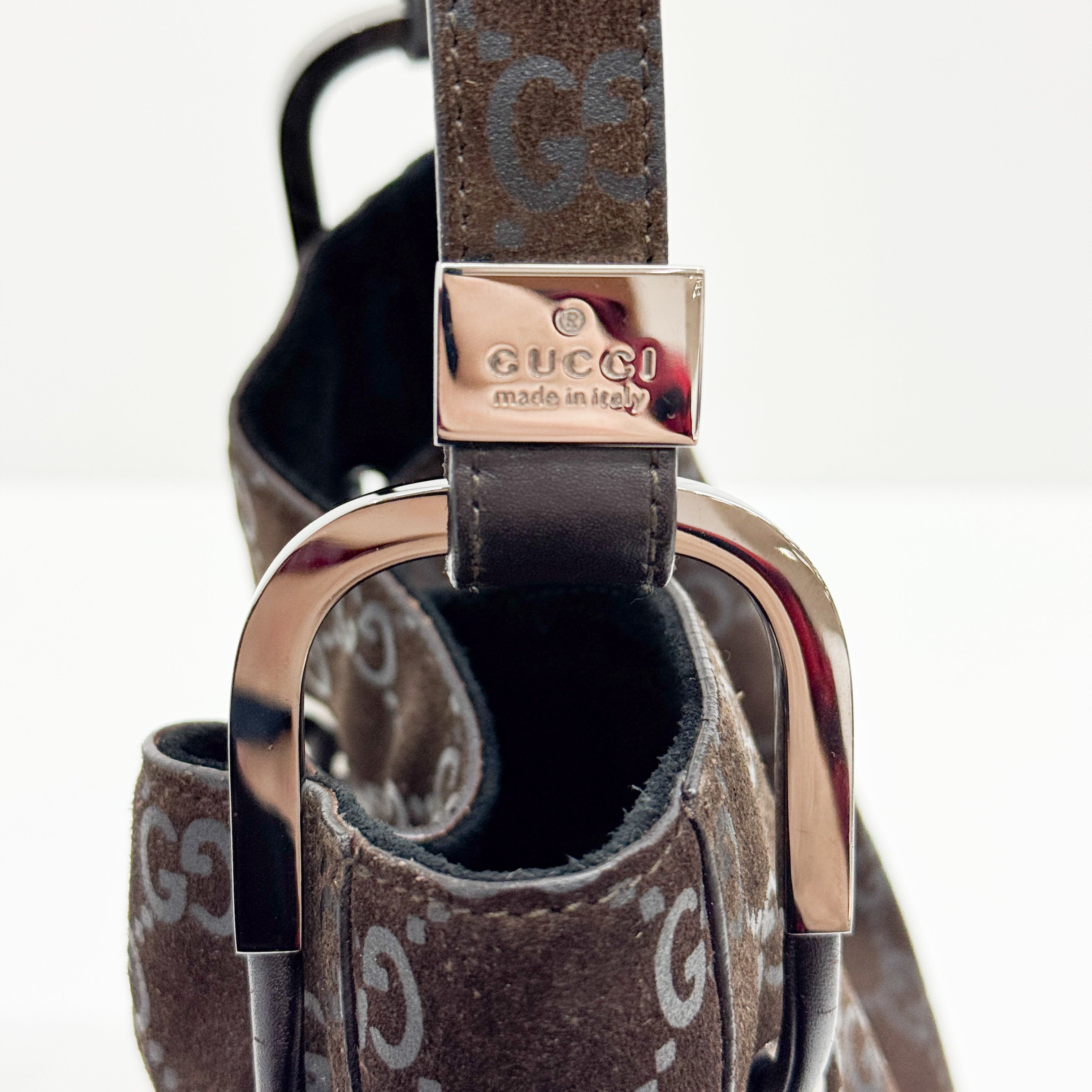 GG Brown Suede Shoulder Bag