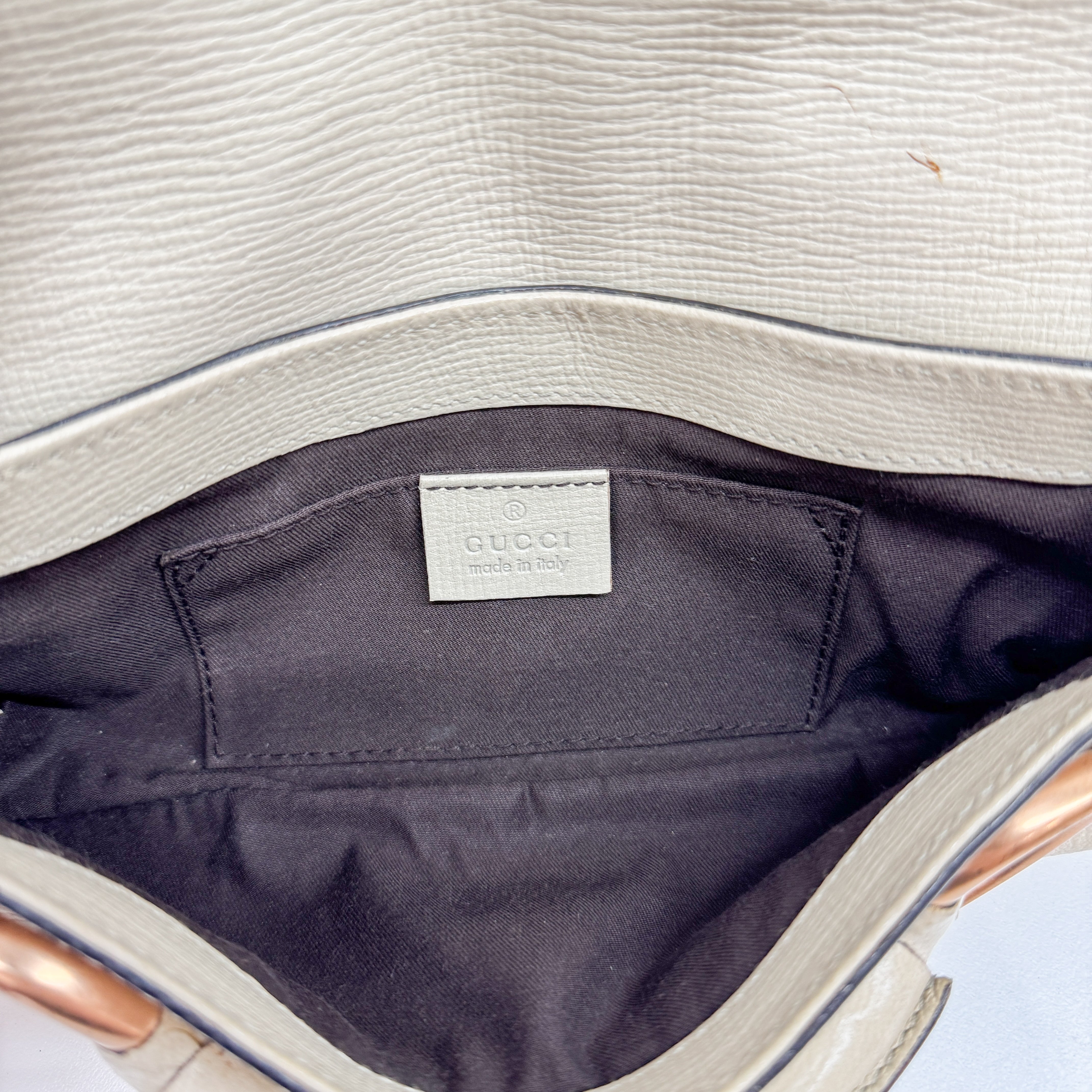 Horsebit Beige Leather Chain Shoulder Bag