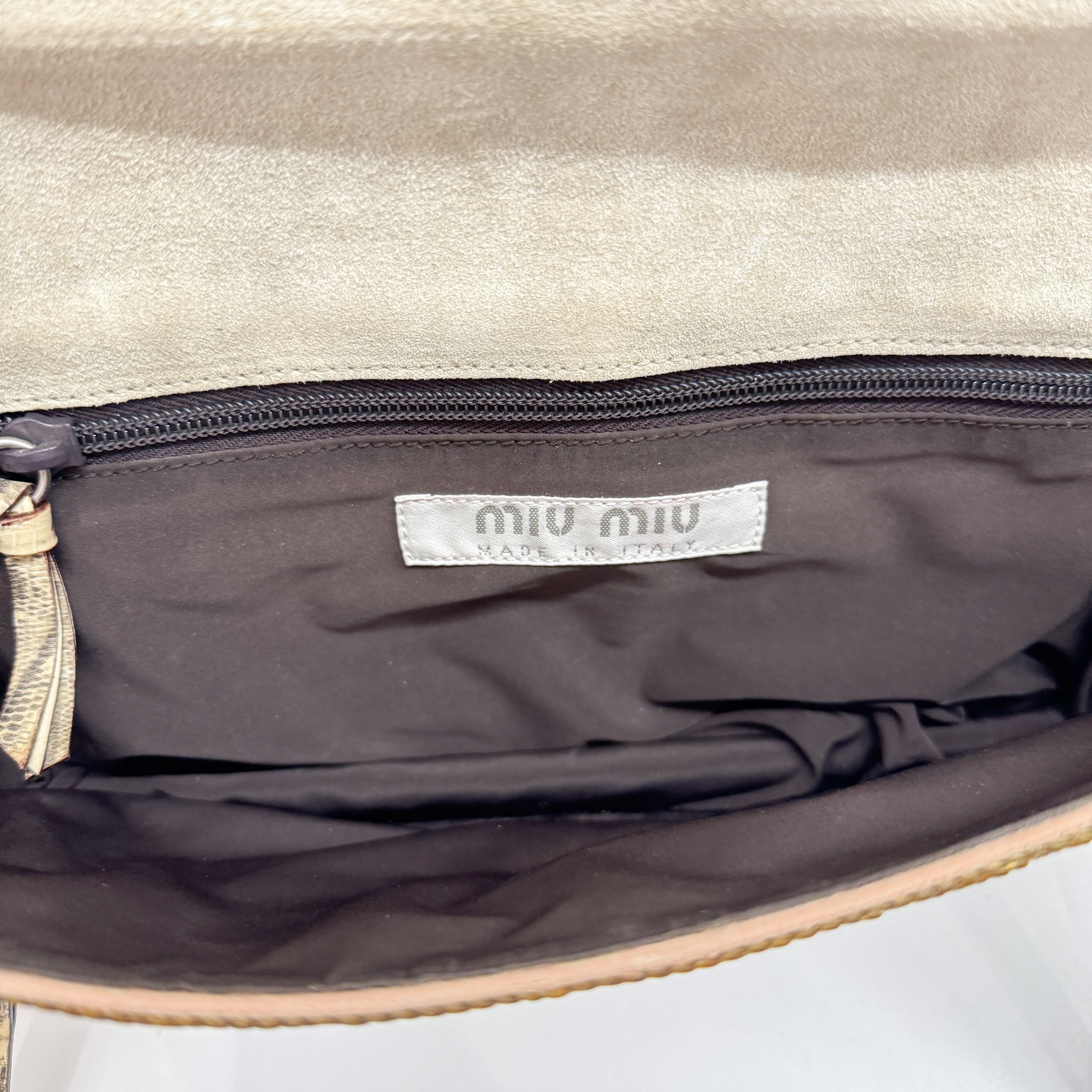 Gold Sequin Yellow Python Embossed Leather Shoulder Bag