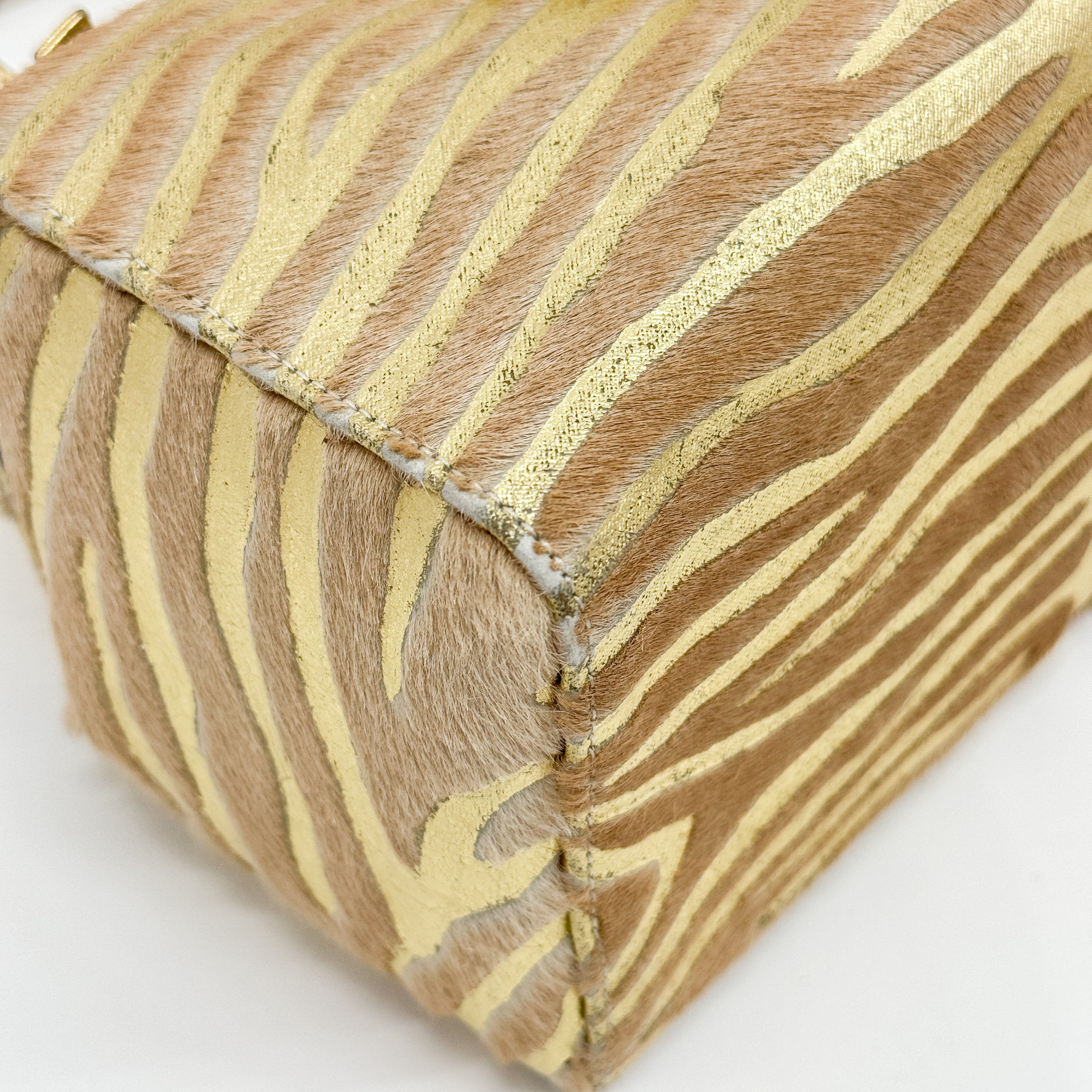 Mamma Baguette Gold Zebra Striped Pink Pony Hair Box Bag