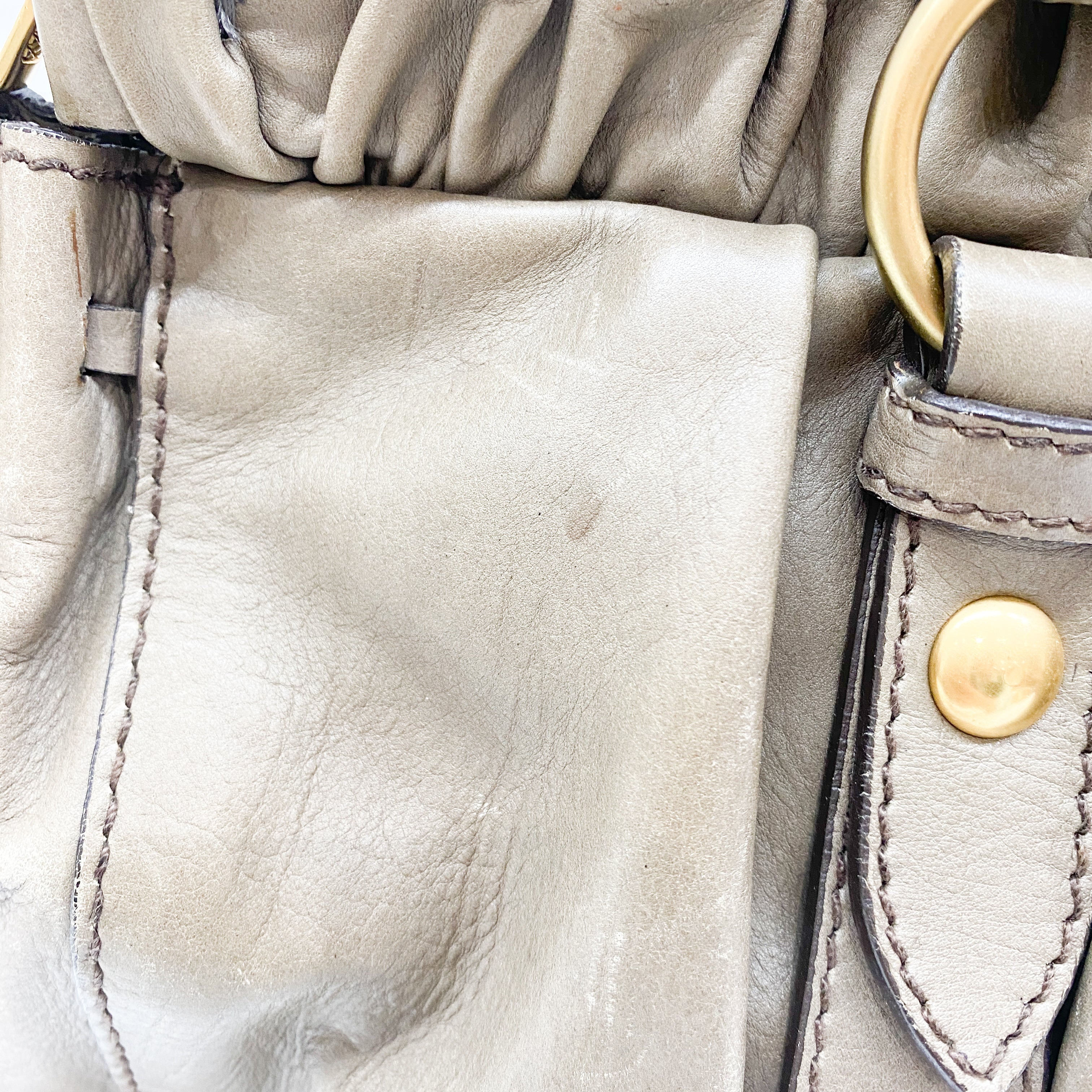 Vitello Grey Calfskin Leather Two Way Bag