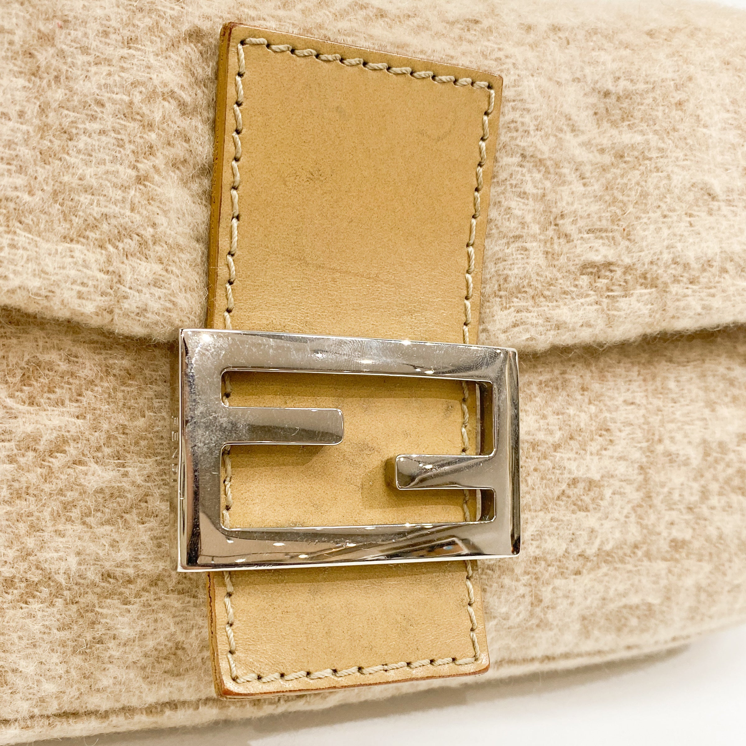 Zucca Baguette Beige Wool Shoulder Bag