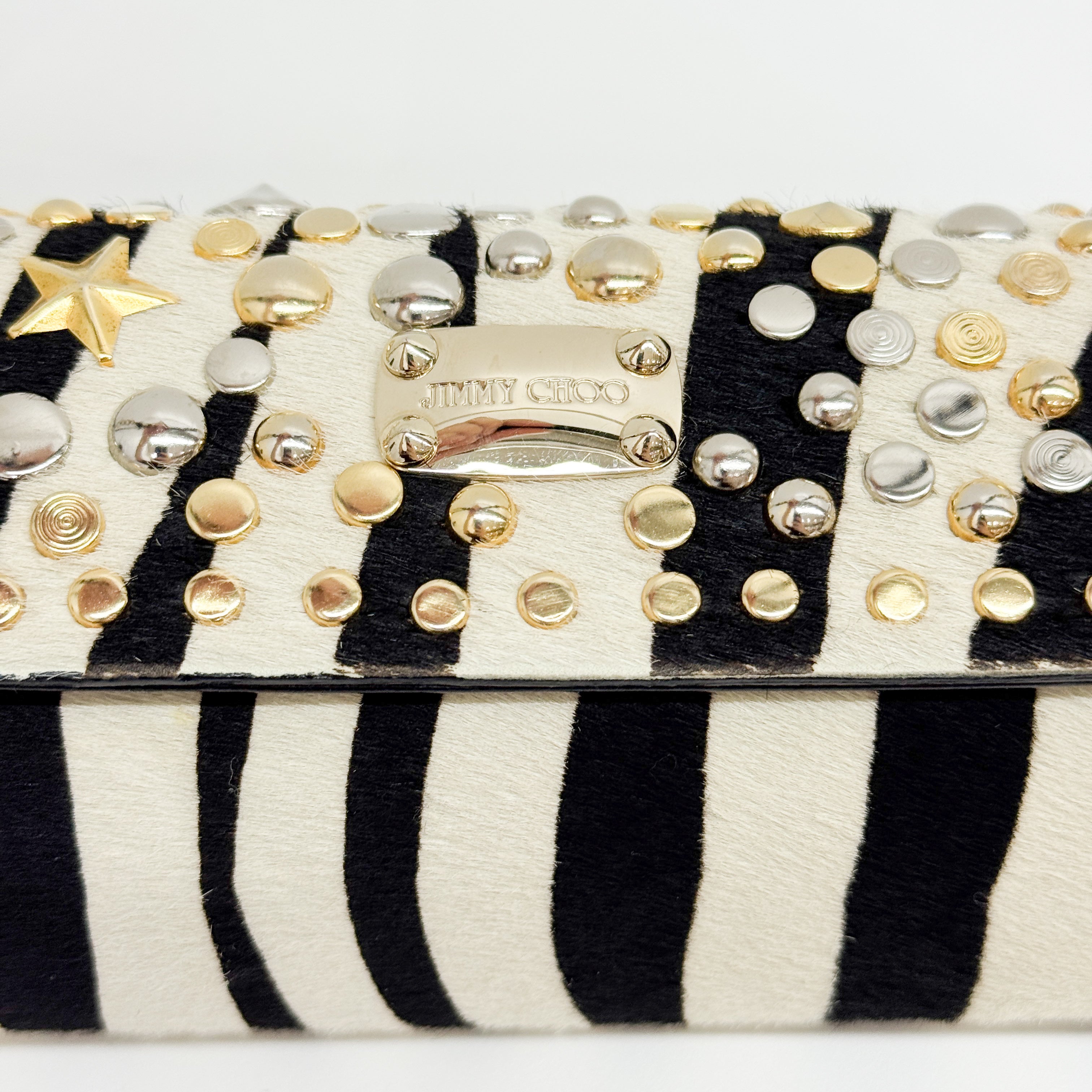 Vintage Black and White Studded Zebra Print Shoulder Bag