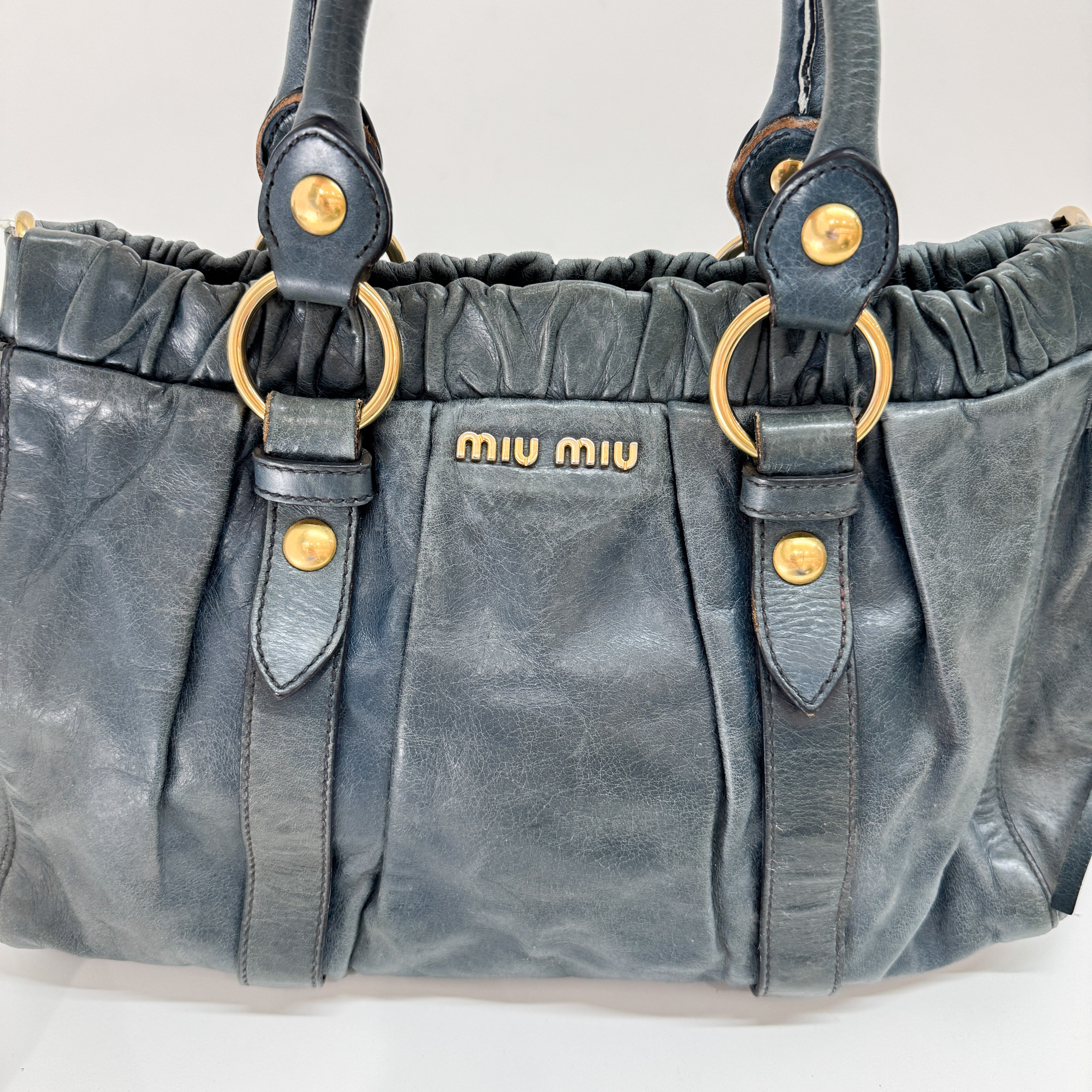 Vitello Blue Calfskin Leather Two Way Bag