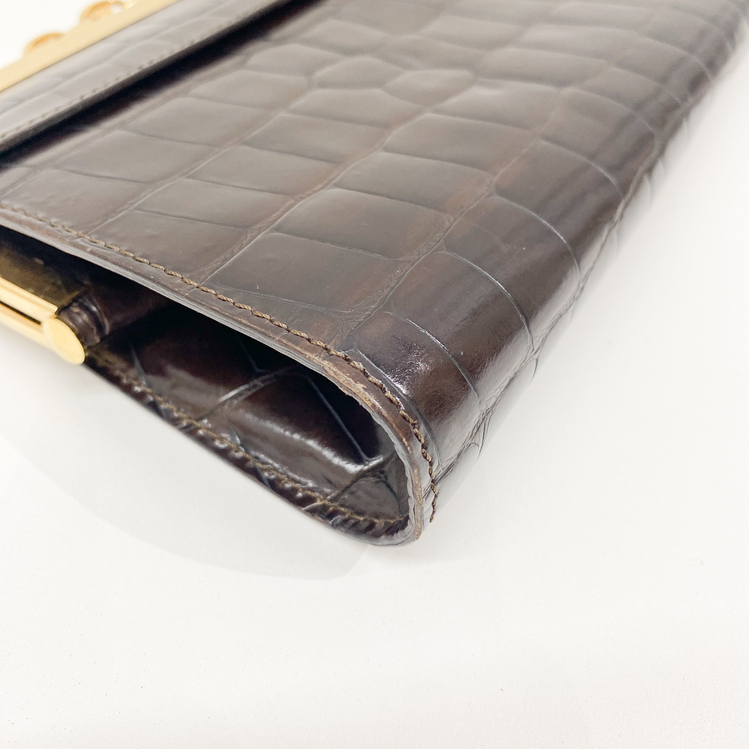 Macadam Brown Croc Chain Shoulder Bag