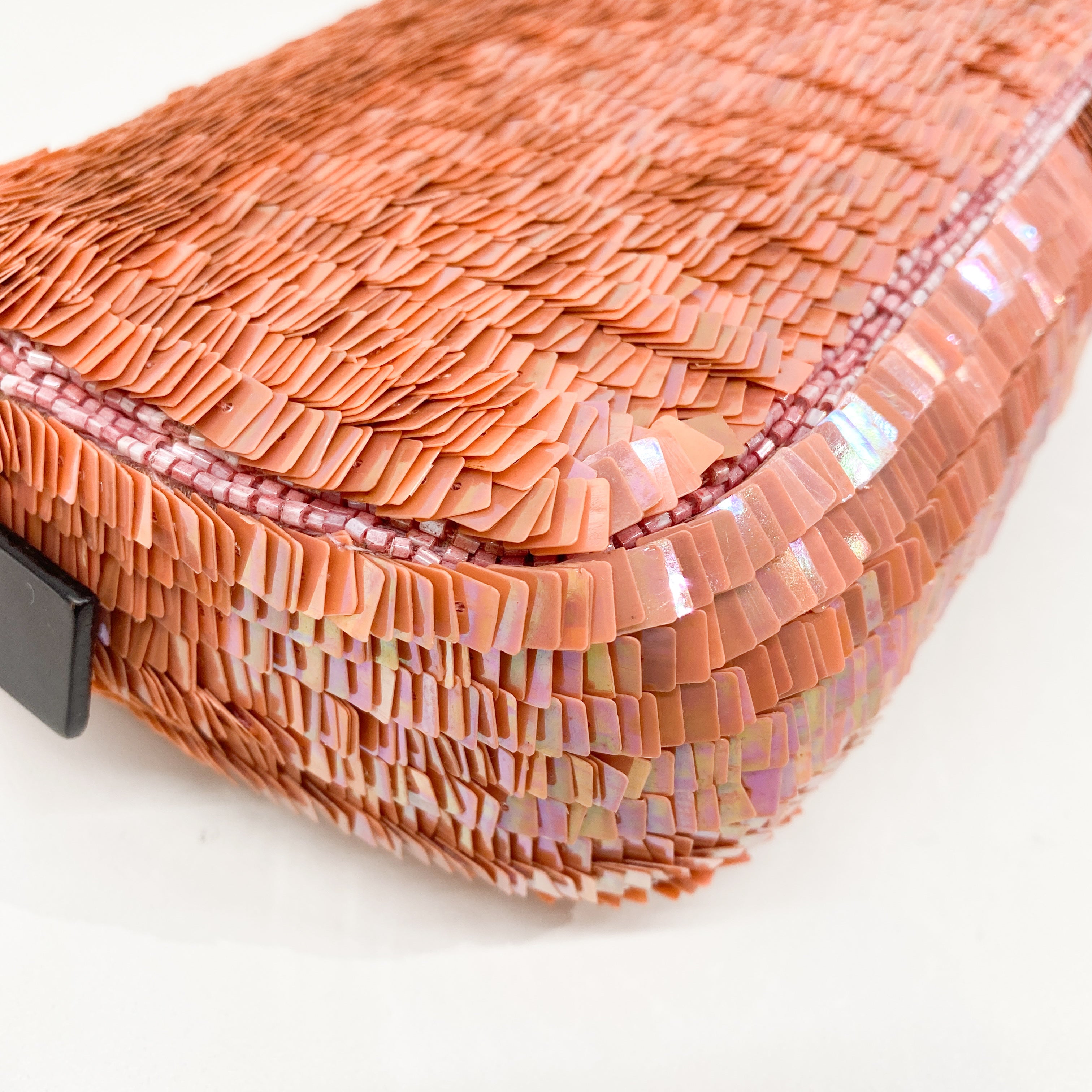 Baguette Coral Pink Sequin Shoulder Bag