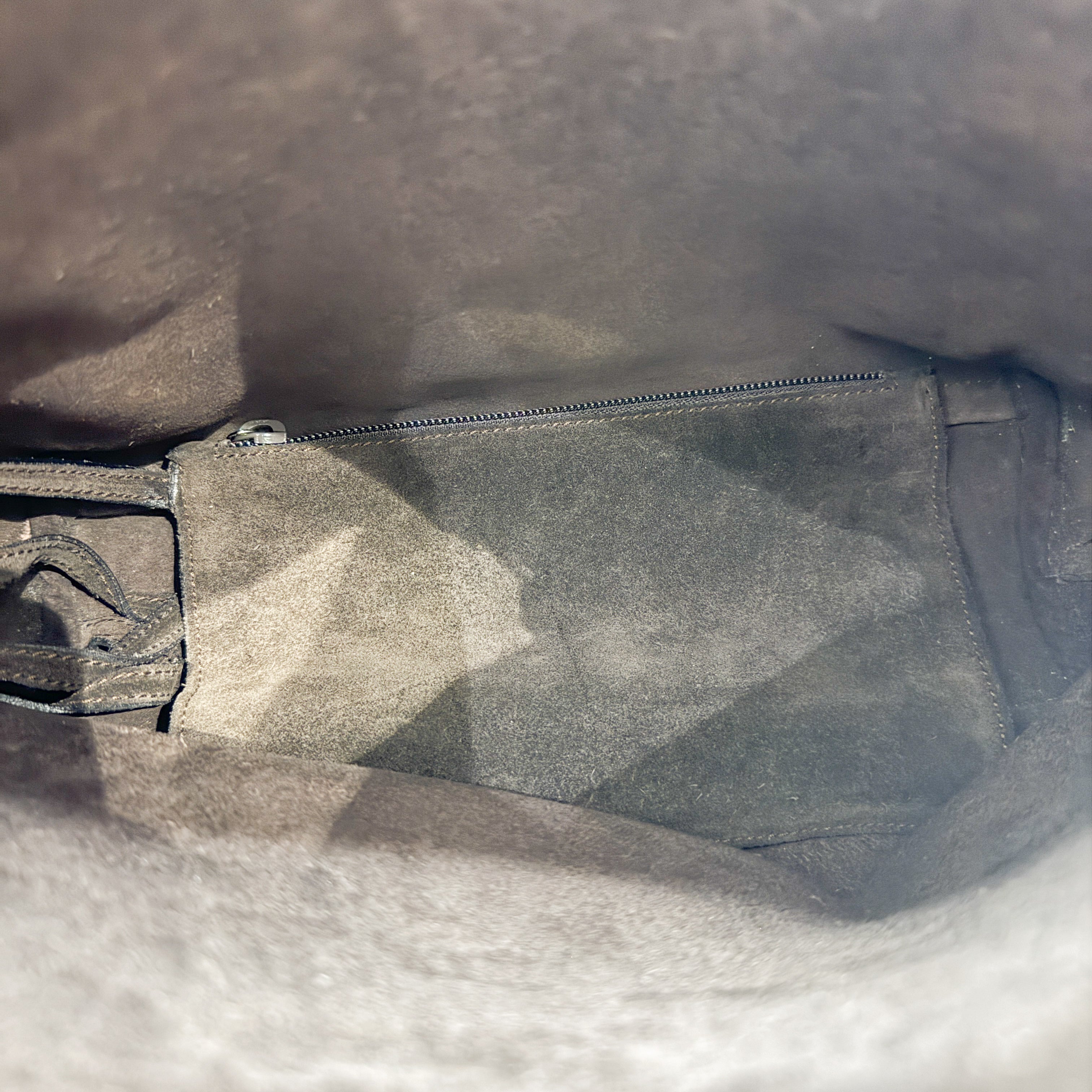 Brown Suede with Silver-tone Handle Shoulder Bag