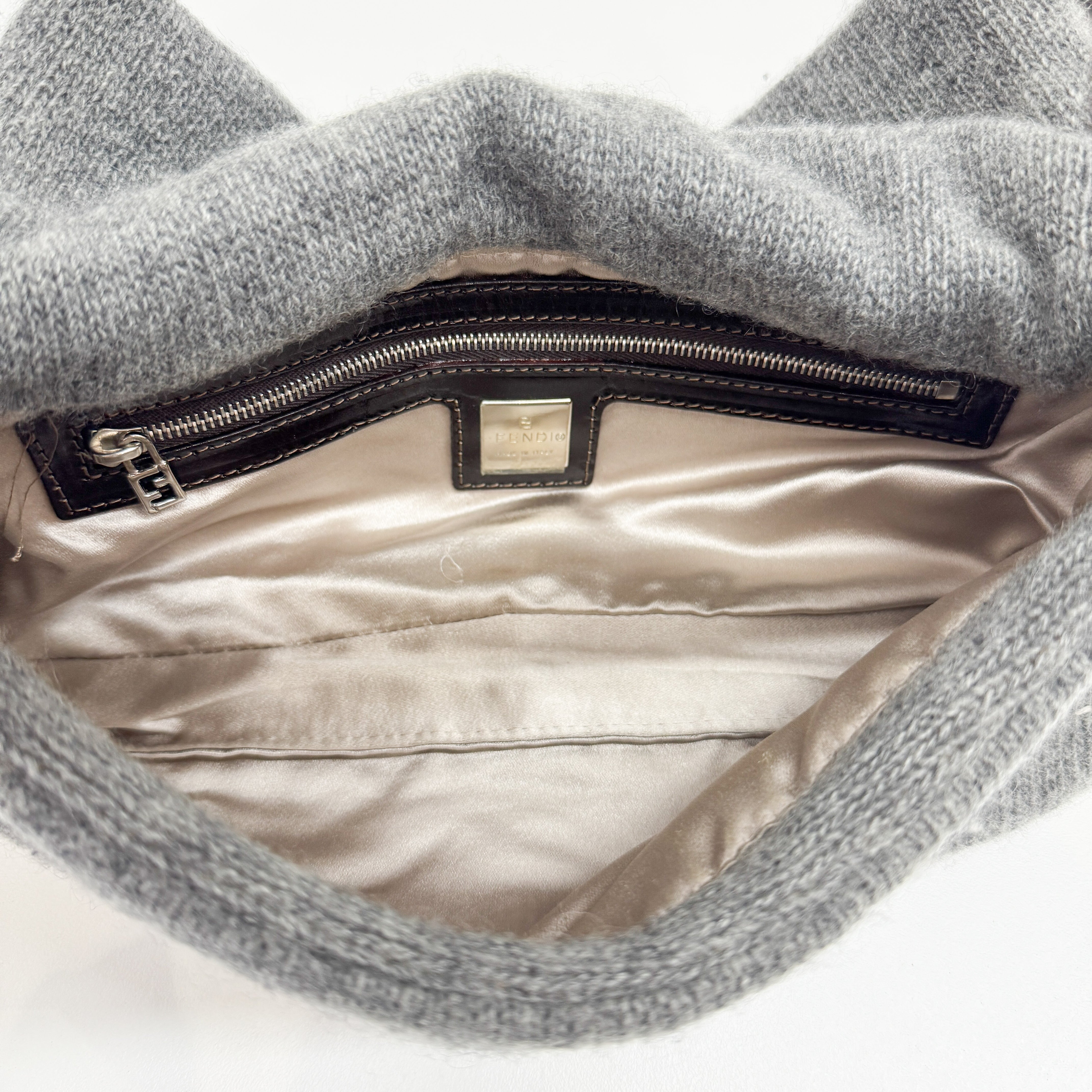 Baguette Grey Wool Shoulder Bag