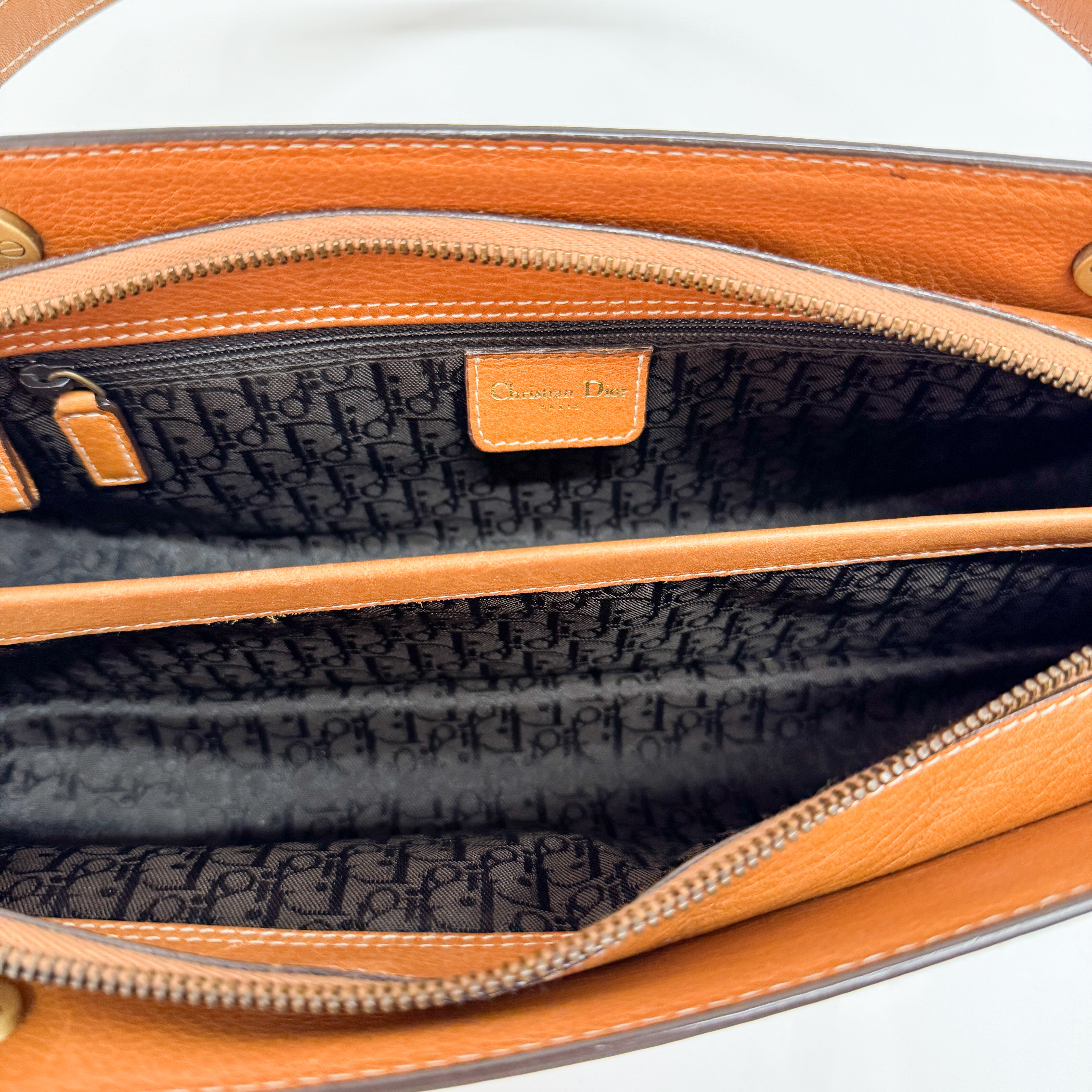 Caramel Brown Leather with Logo Charm Shoulder Bag