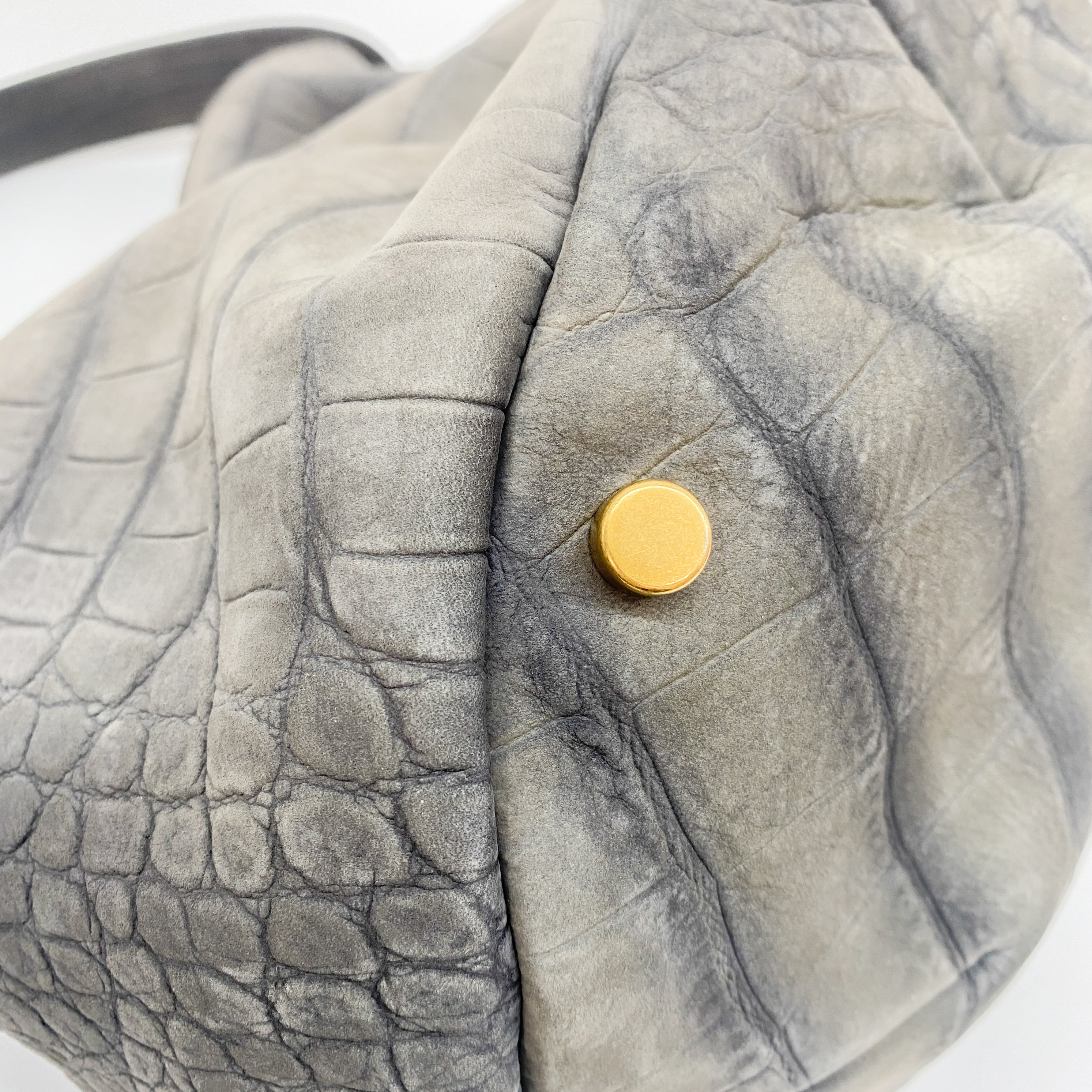 Grey Crocodile Embossed Nubuck Leather Hobo Bag