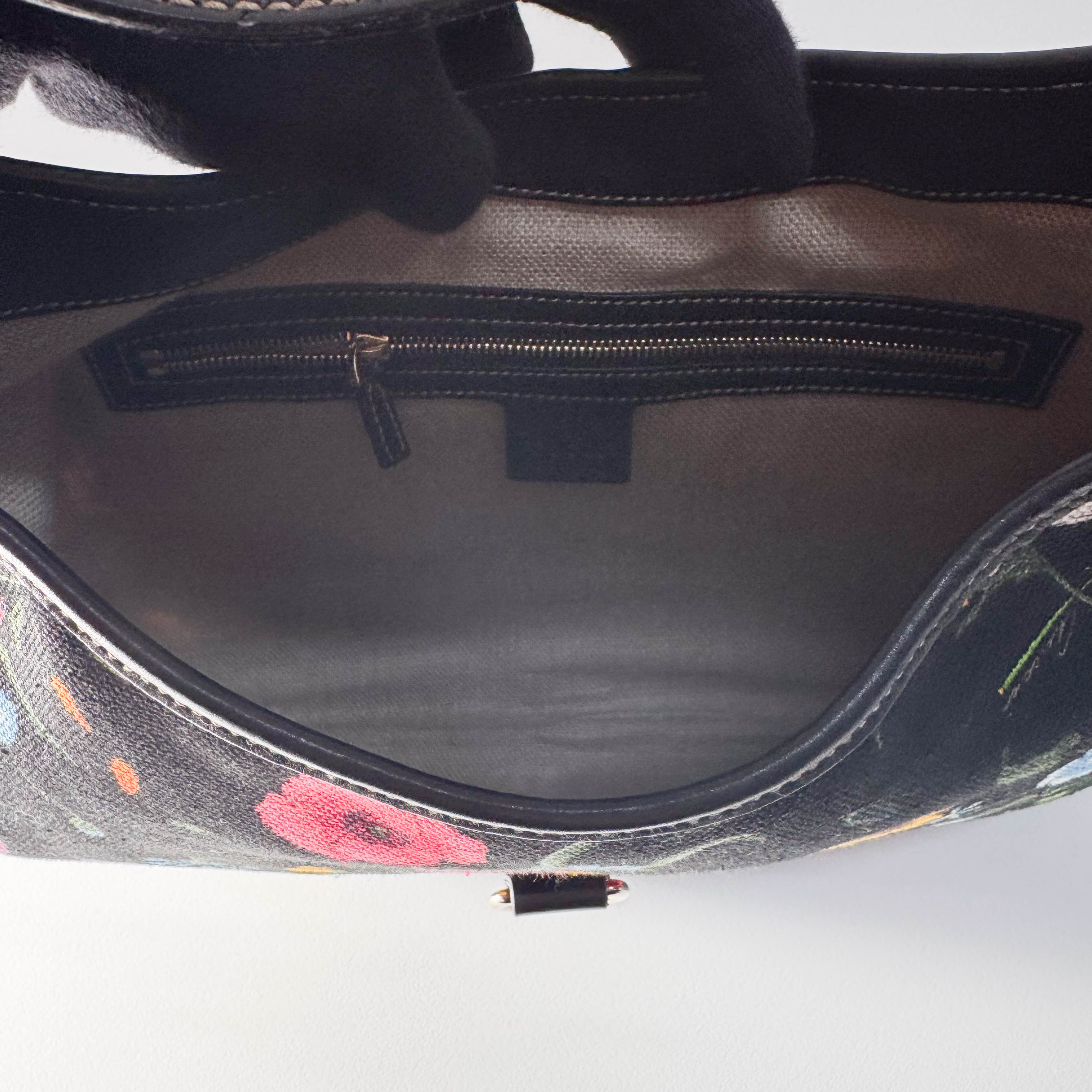 Jackie Bouvier Floral Printed Canvas Hobo Shoulder Bag