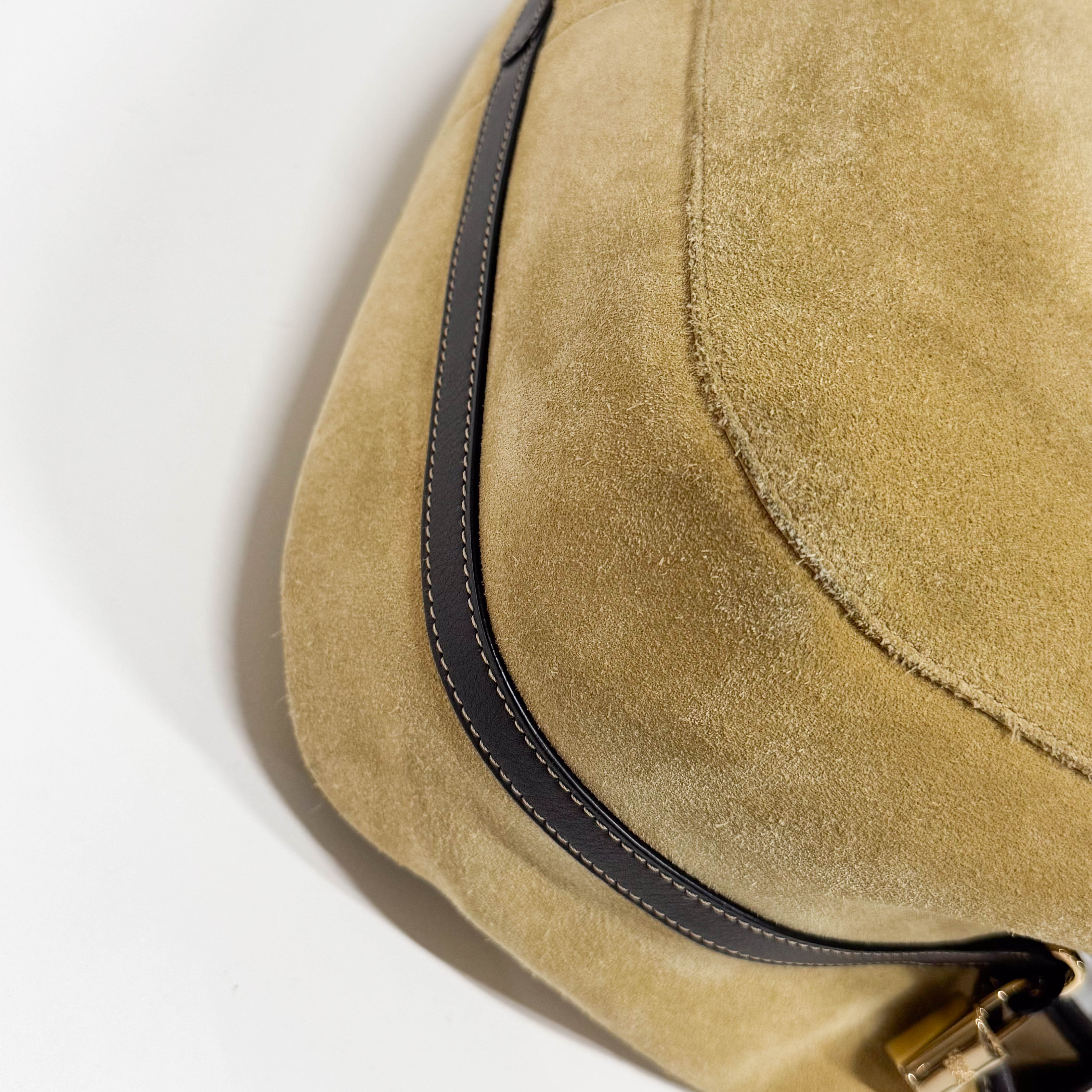 Anagram Beige Suede Shoulder Bag