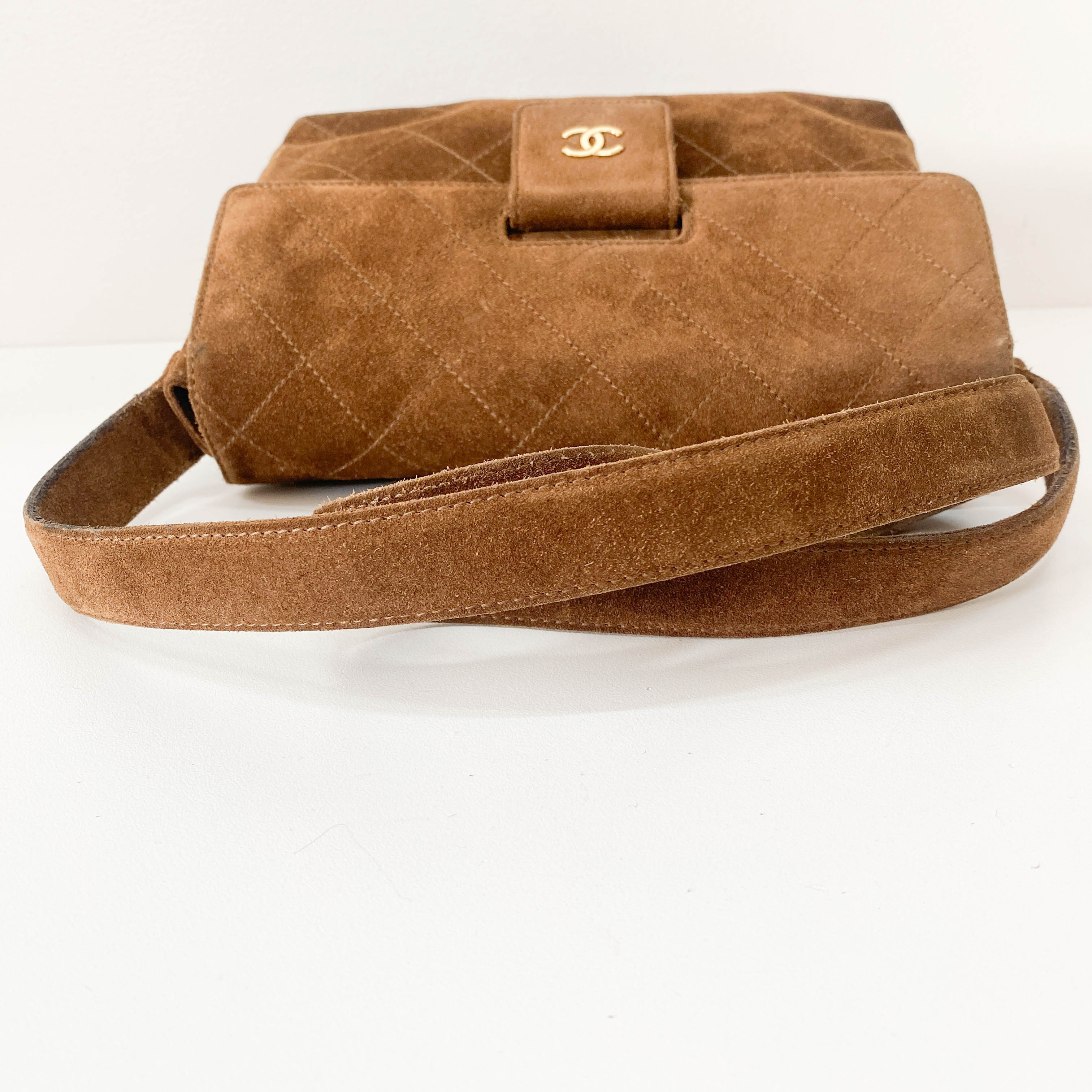 Matelasse Brown Suede One Shoulder Bag