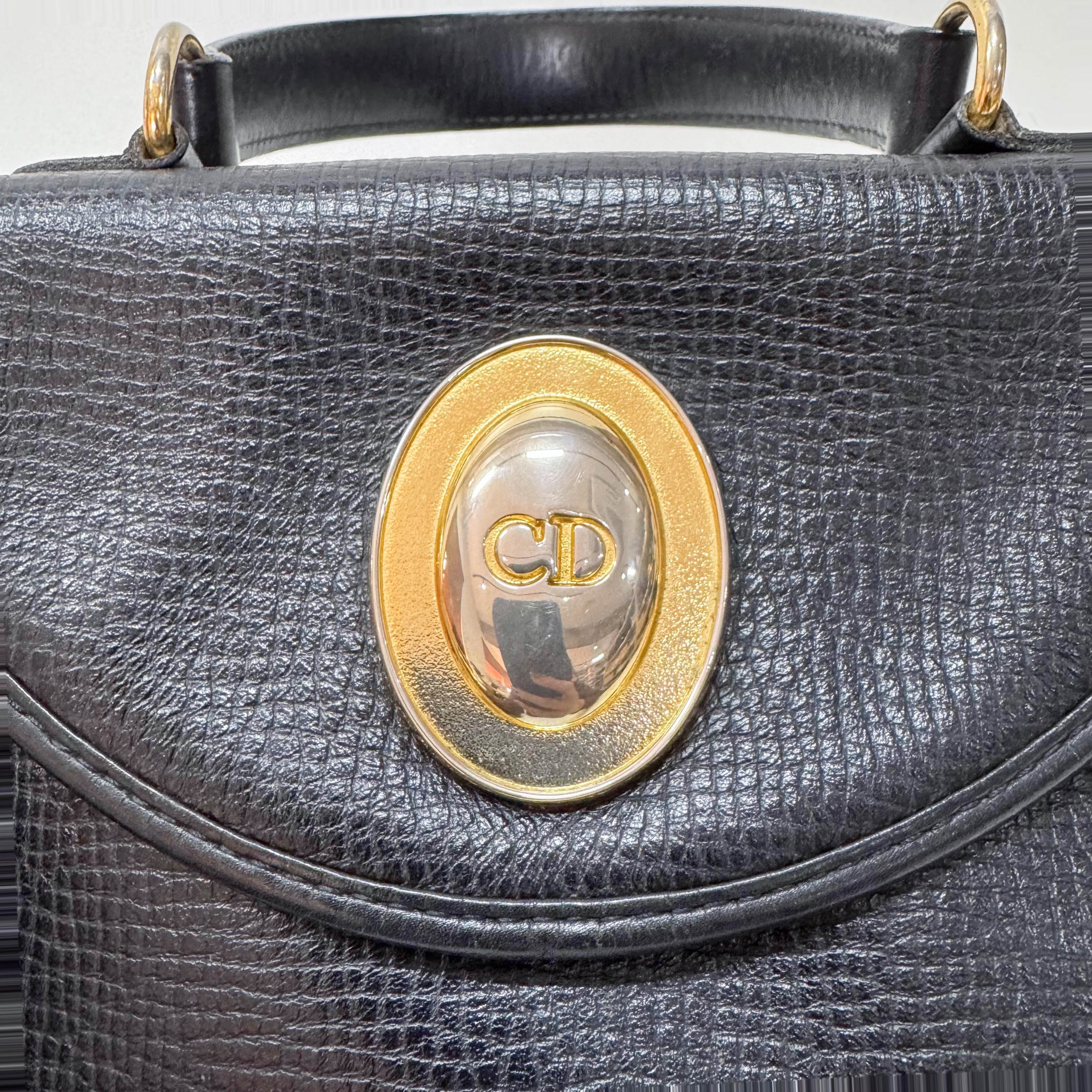 Black Leather Top Handle Bag