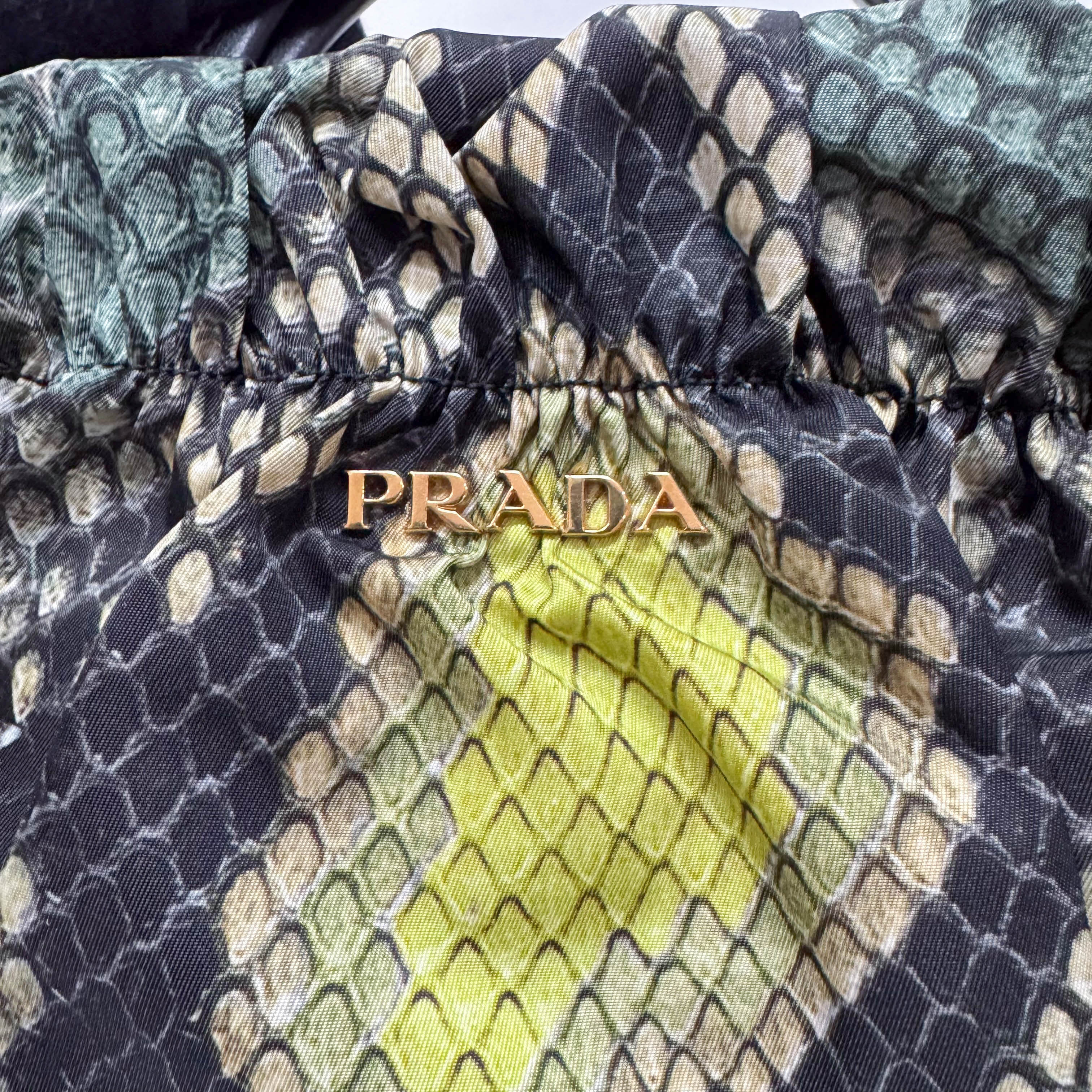 Green Snakeprint Nylon Shoulder Bag