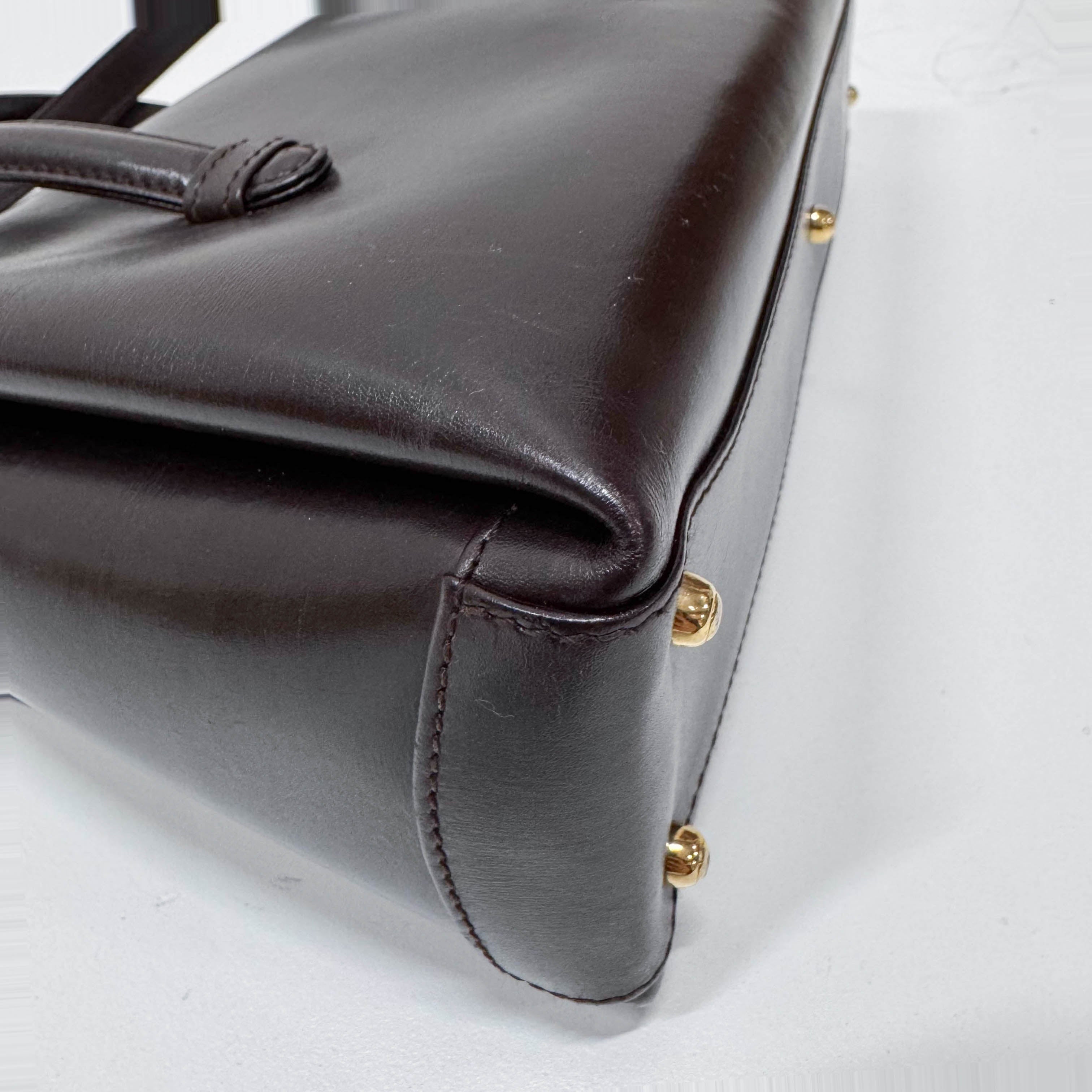 G Buckle Top Brown Leather Handbag