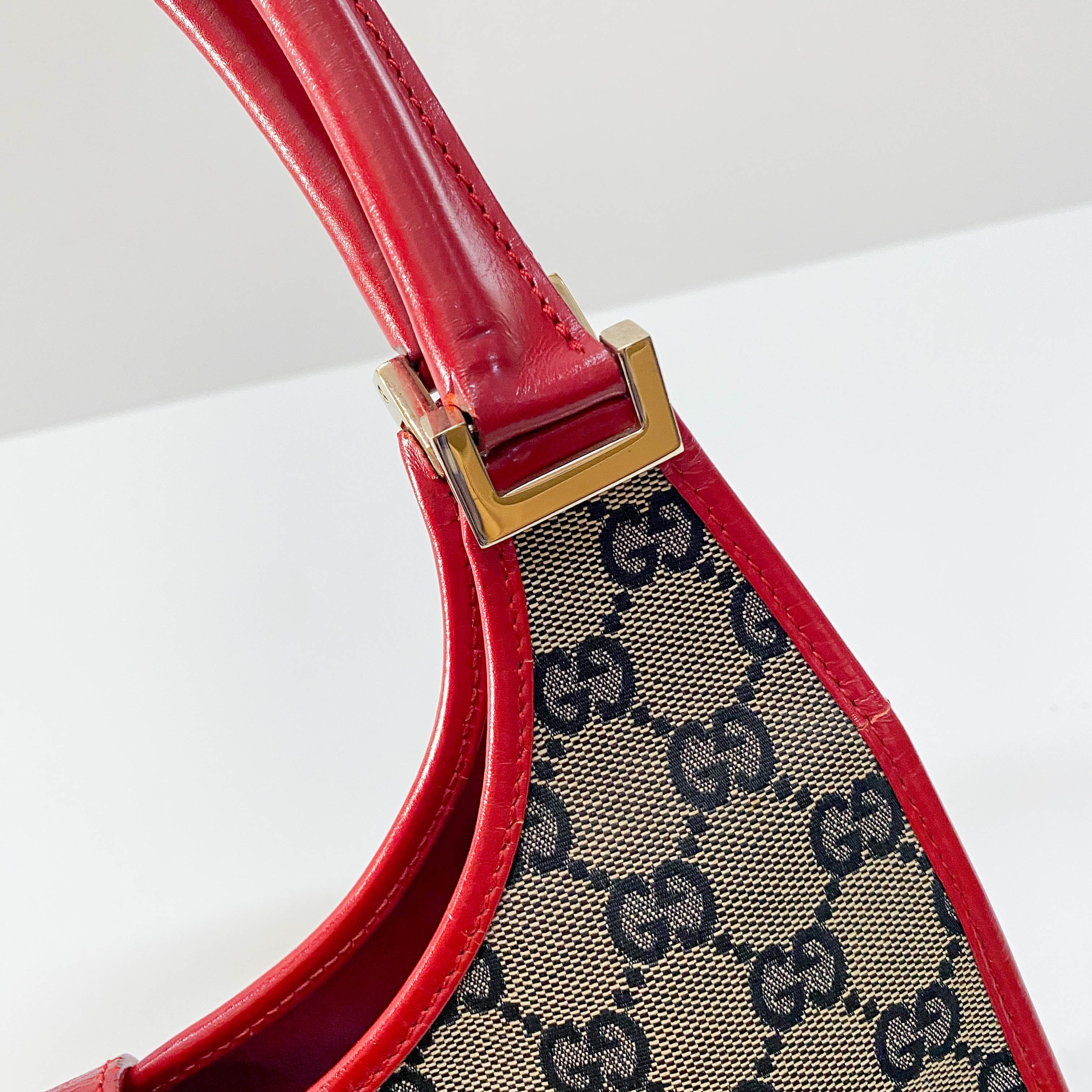 Jackie GG Supreme Brown Canvas & Red Leather Shoulder Bag