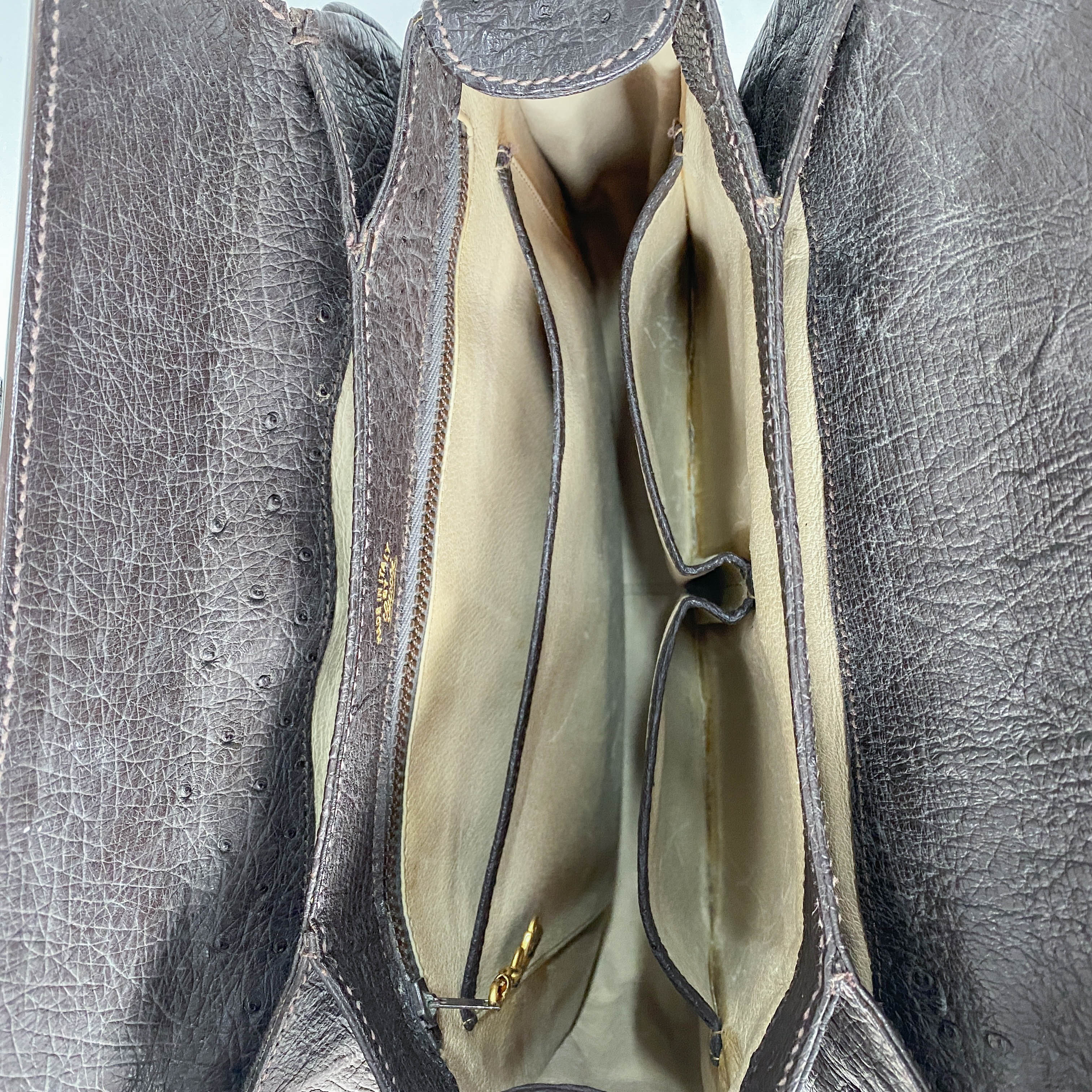 Top Lock Dark Brown Leather Handbag