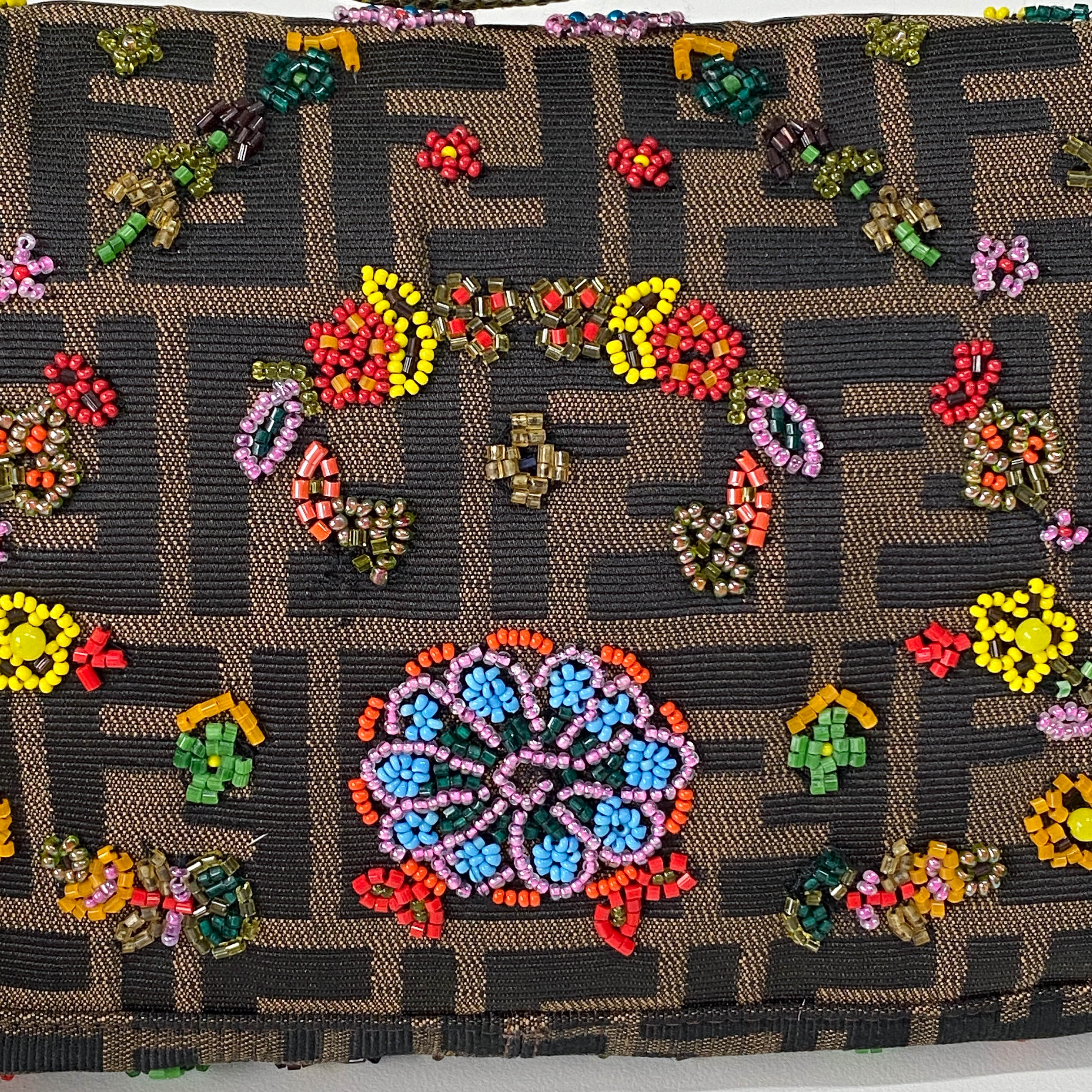 Zucca FF Design With Beads Baguette Shoulder Bag