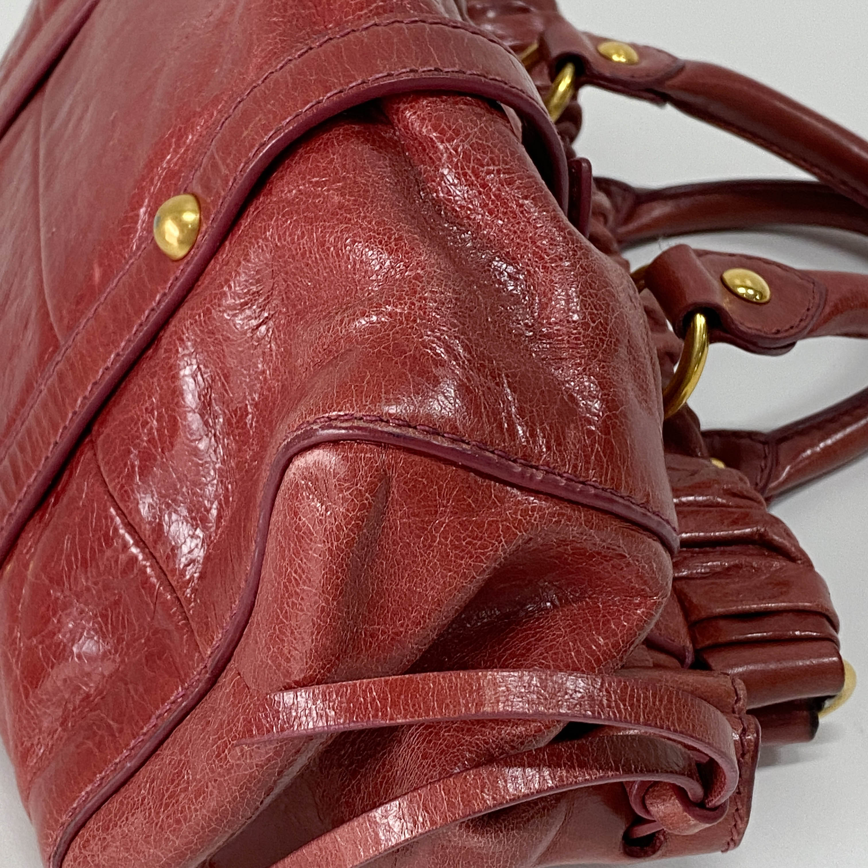 Mini Vitello Red Calfskiin Leather Two Way Bag