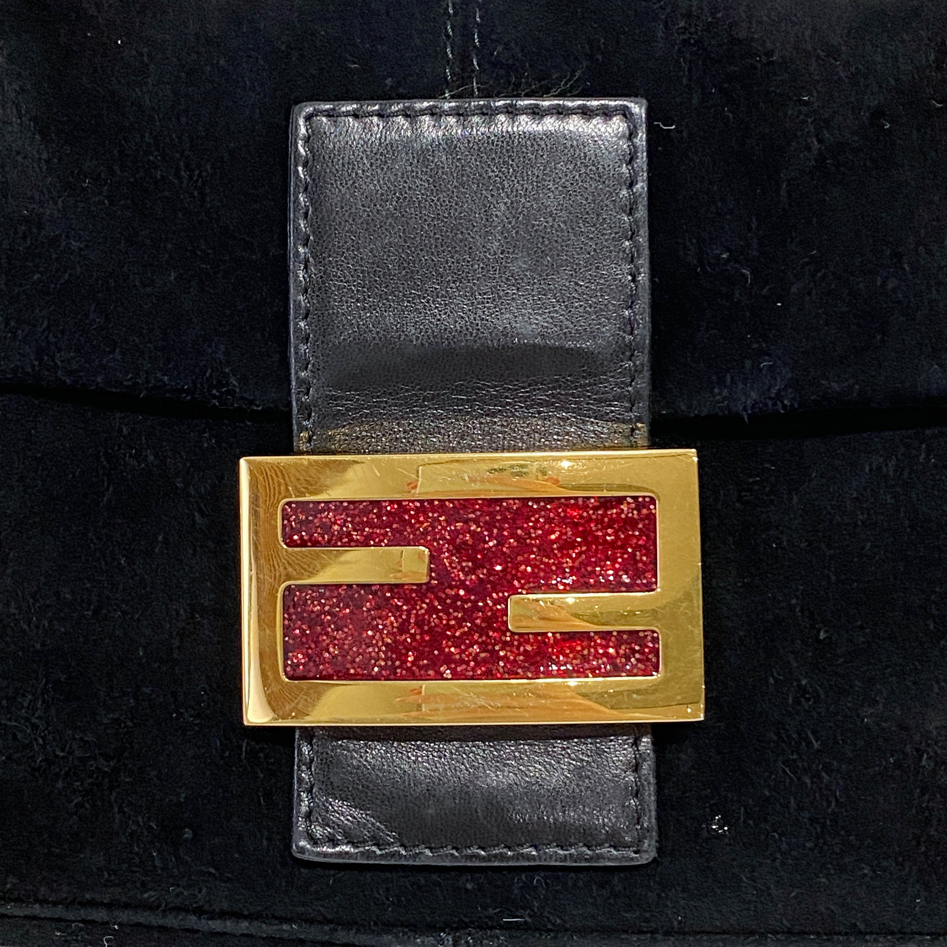 Baguette Black Suede Shoulder Bag