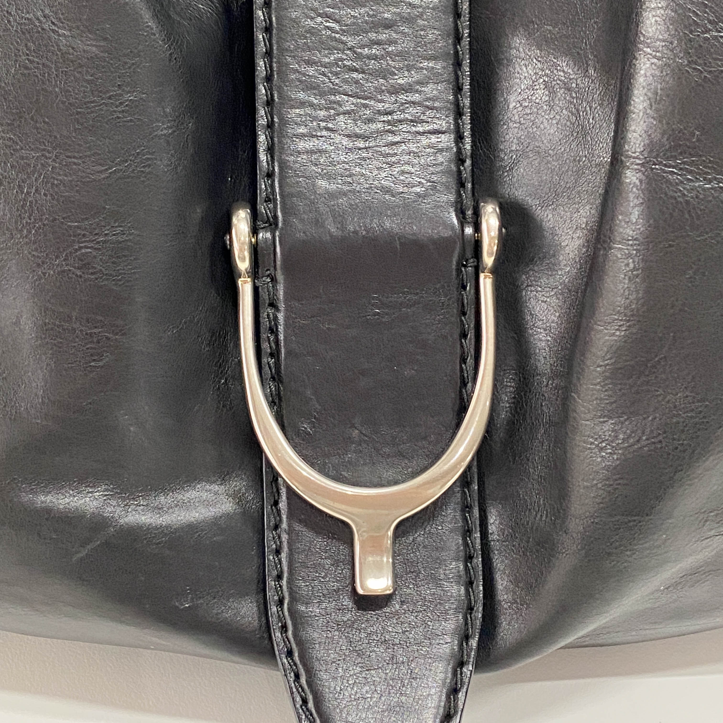 Horsebit Black Leather Shoulder Bag