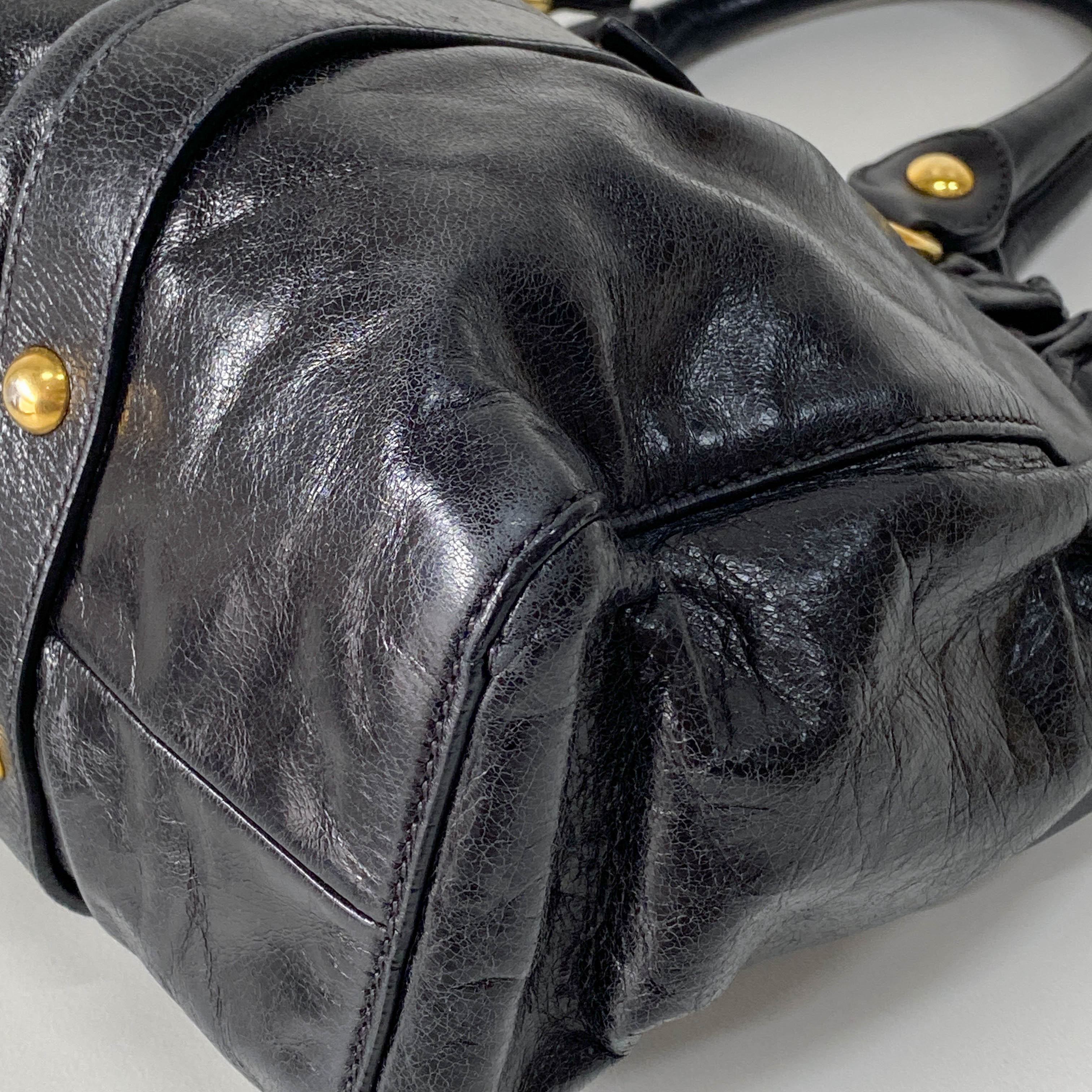 Vitello Black Calfskin Leather Two Way Bag