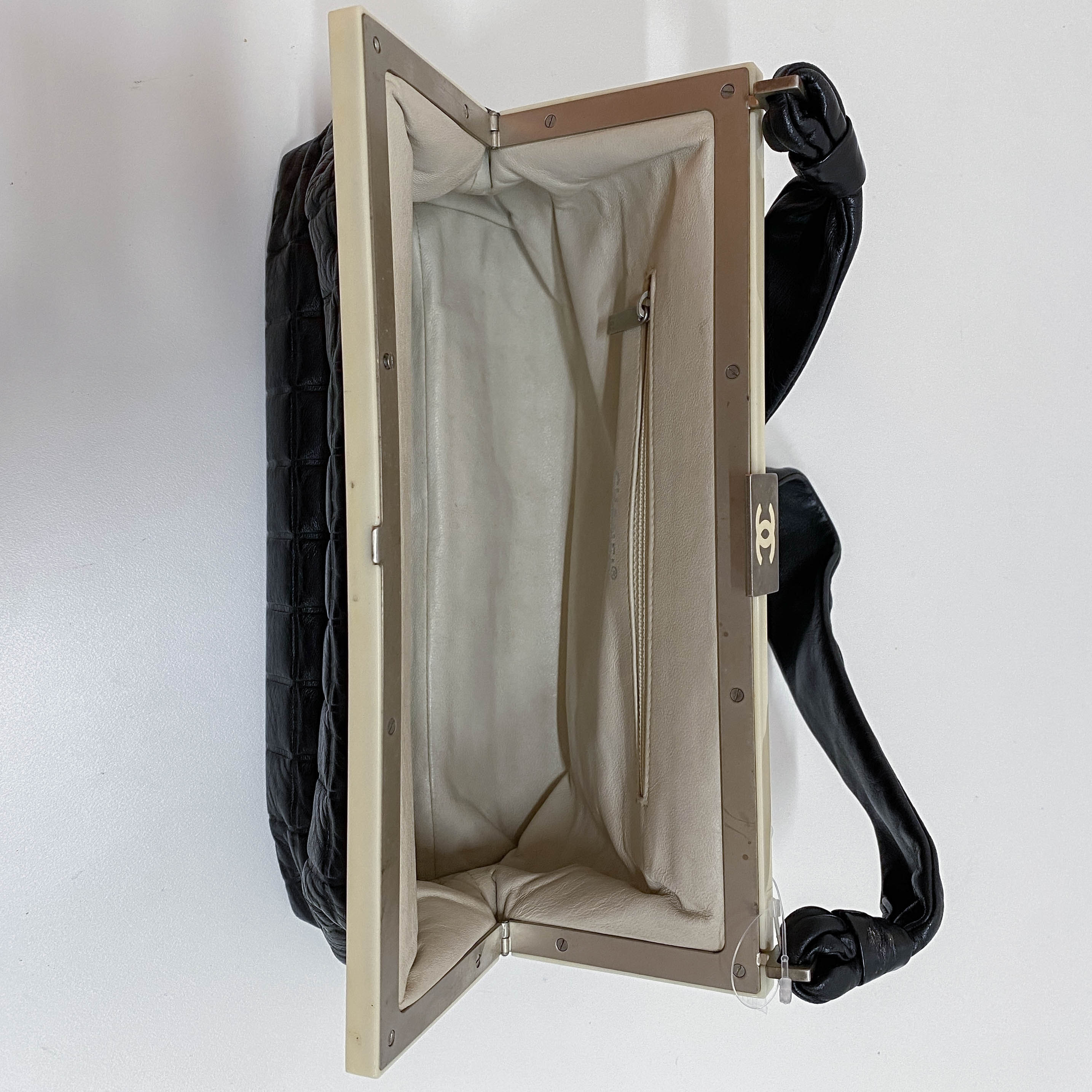 Vintage Chocolate Bar Black Quilted Lambskin Shoulder Bag