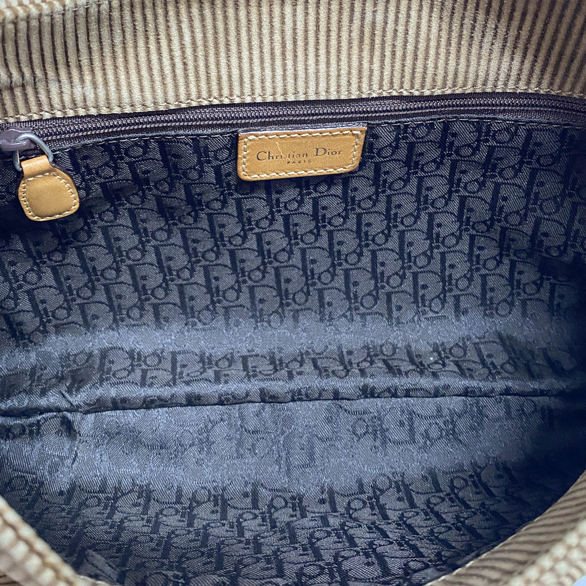 Beige Striped Suede Hobo Shoulder Bag