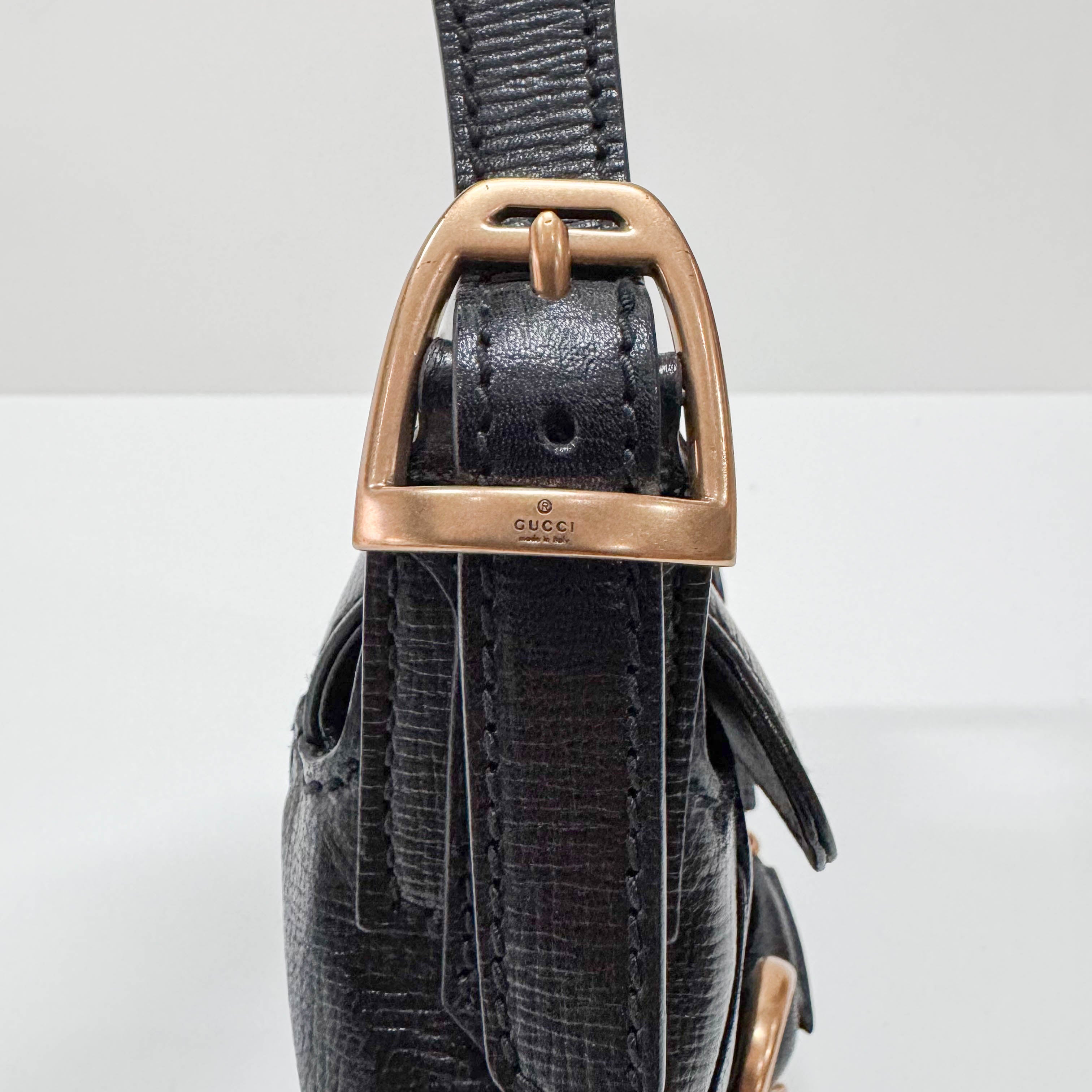 Horsebit Black Leather Shoulder Bag