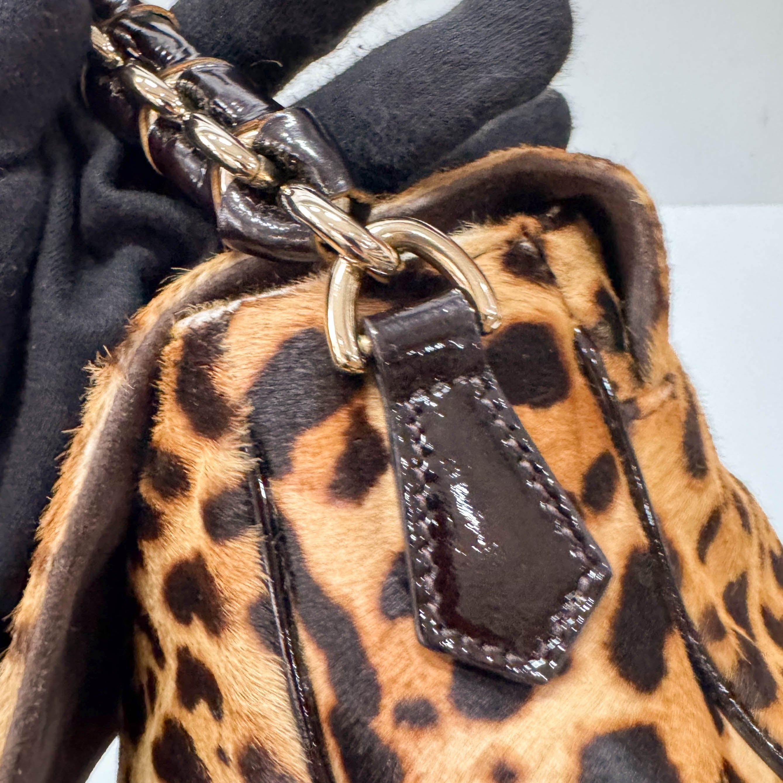 Mamma Baguette Leopard Print Pony Hair Shoulder Bag