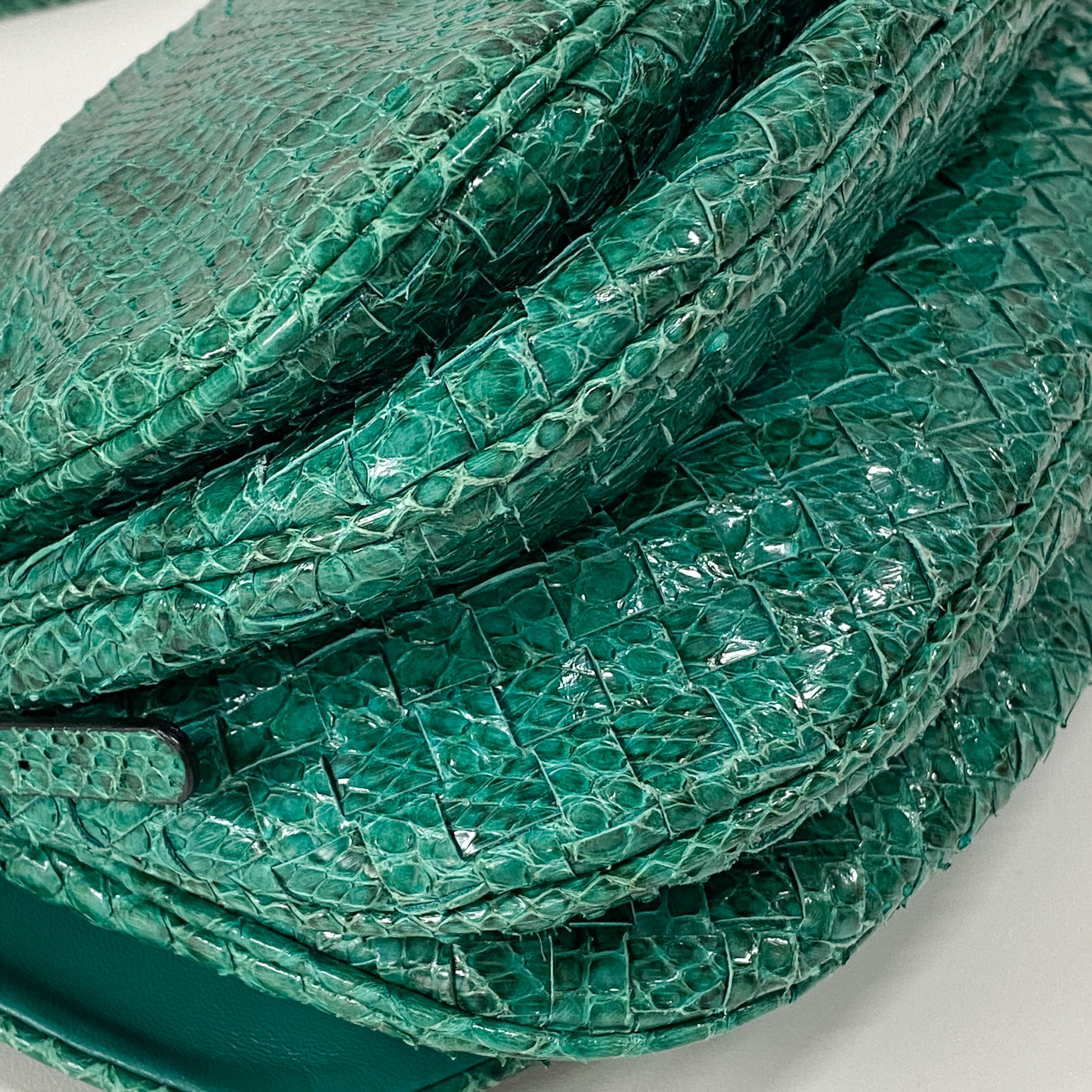 Green Embossed Snake Leather Crossbody Bag