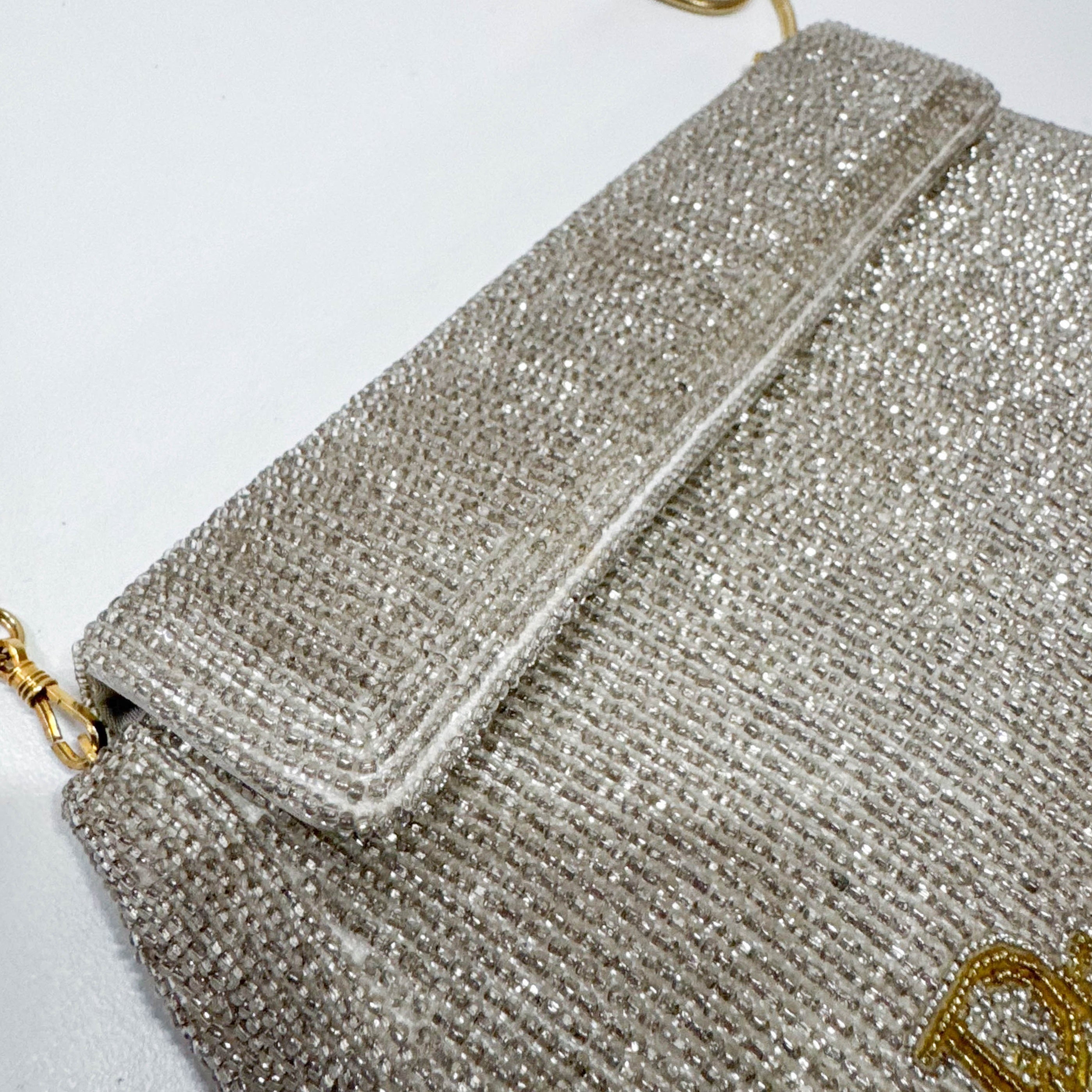 Vintage Silver Beaded Glod Chain Shoulder Bag