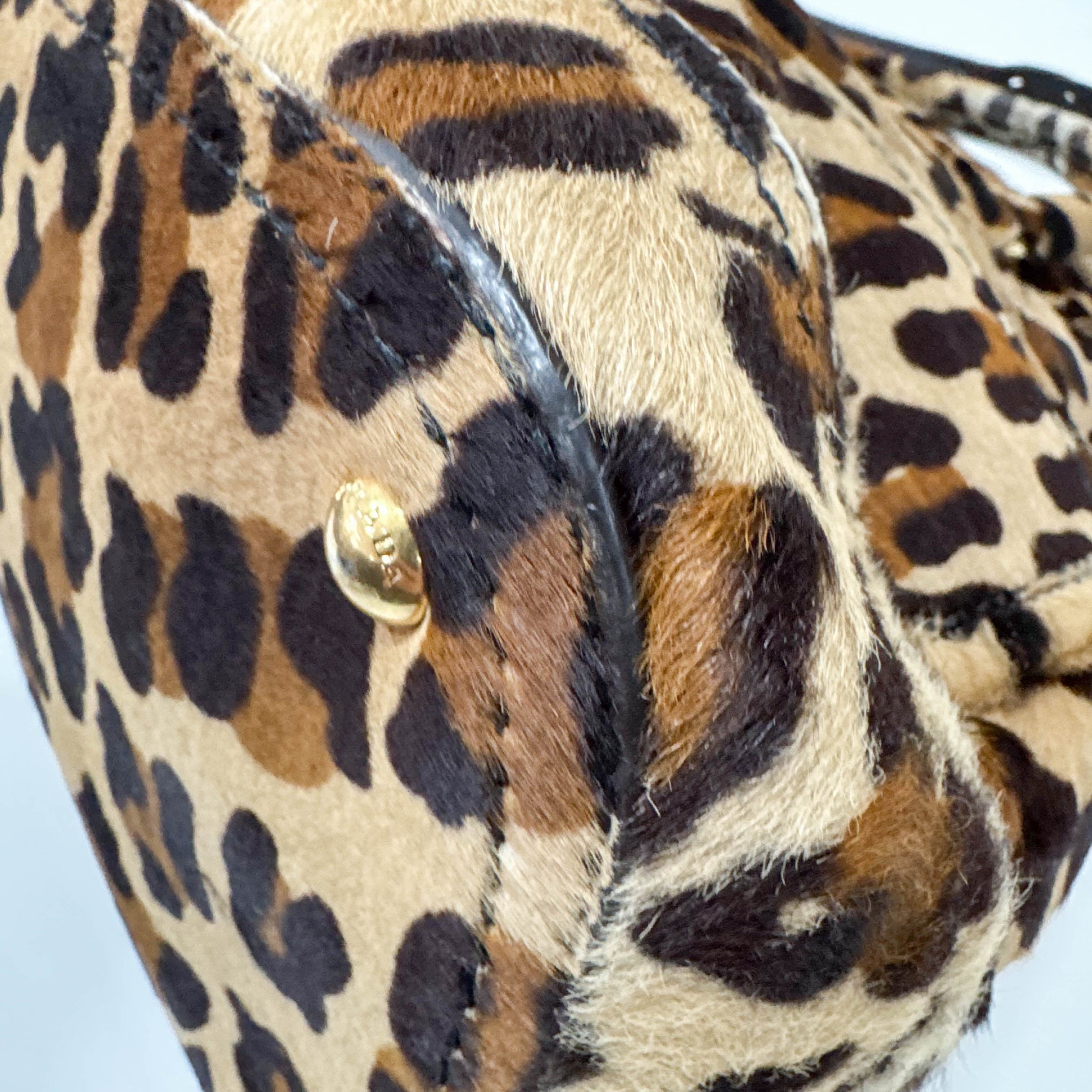 Leopard Print Brown Pony Hair Two Way Bag