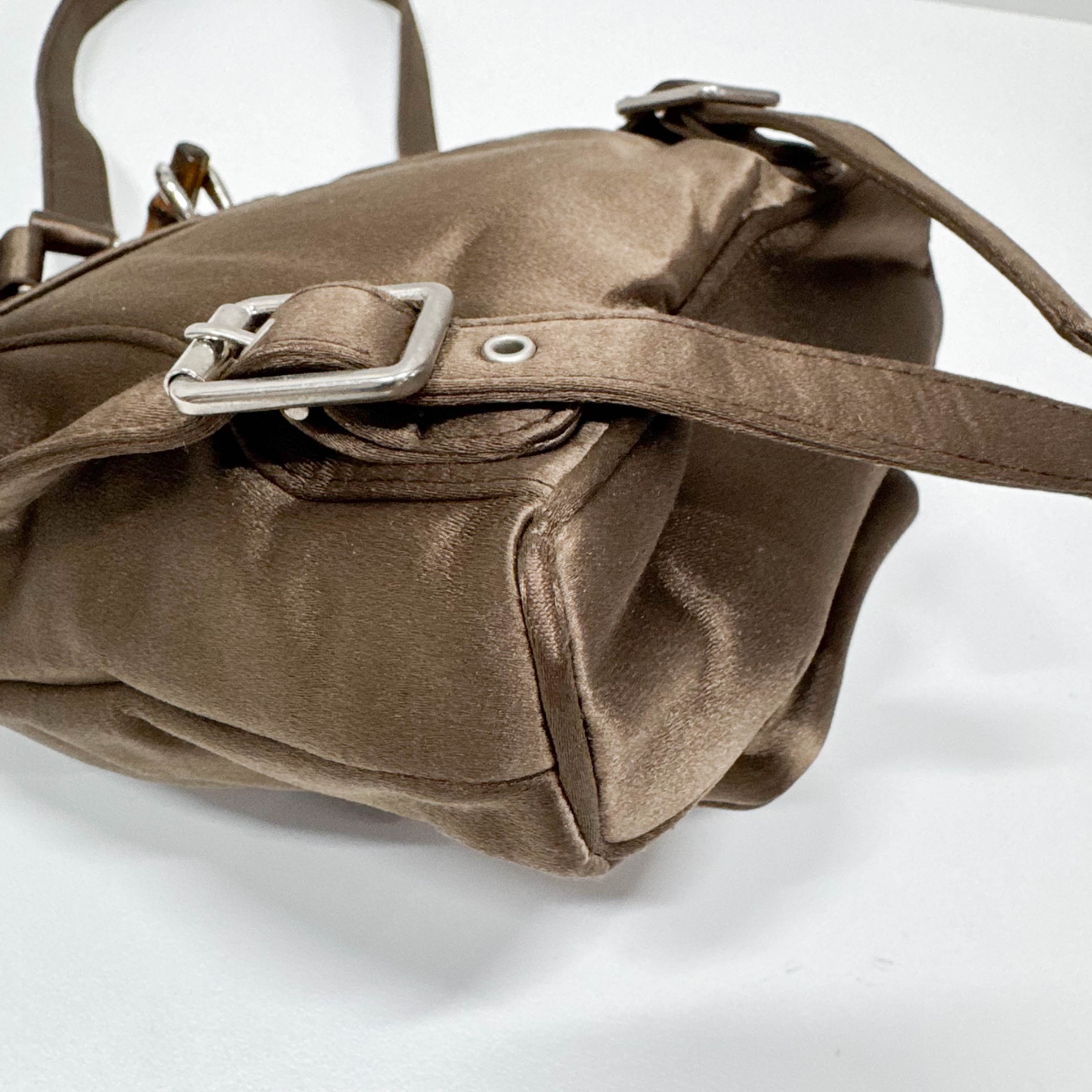 Mini Brown Satin Bamboo Turn-Lock Backpack